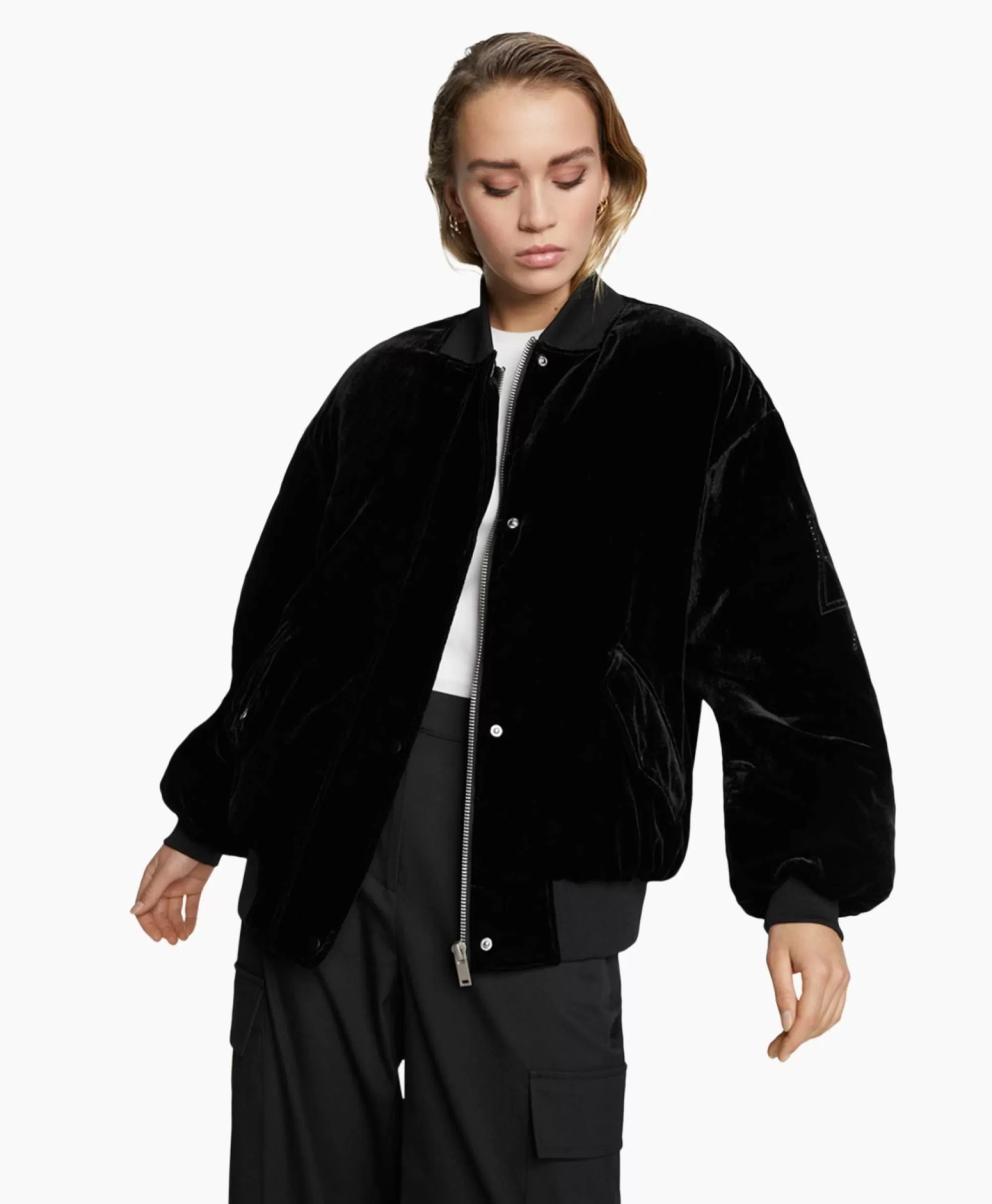 Alix The Label by Jassen - Giacca Bomber Oversize in Velluto per Donna, Tessuto Morbido Nero Notte