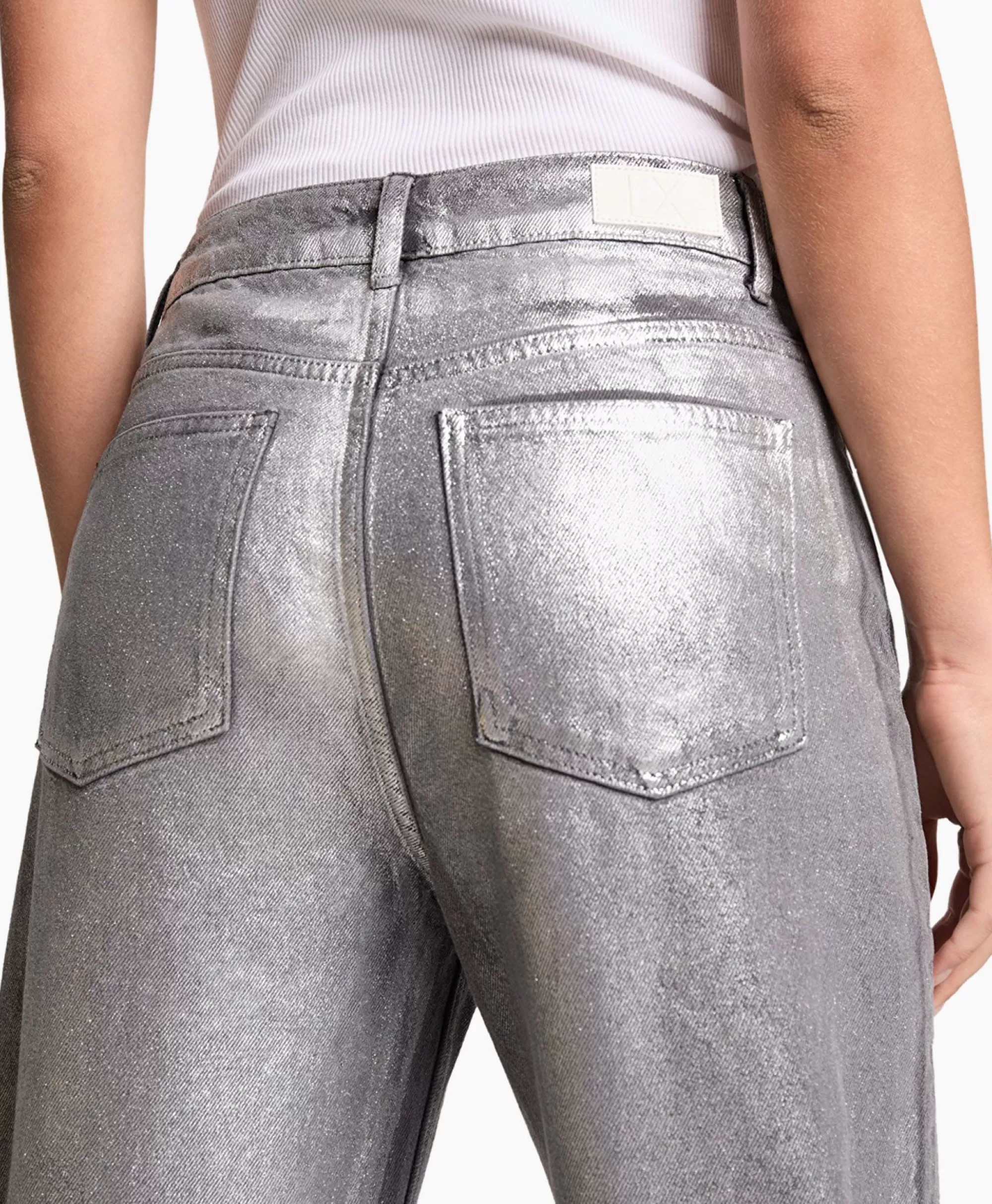 Alix The Label Jeans Skinny in Denim Argento - Tessuto Elasticizzato con Ricami Metallizzati, Taglio Slim Fit per Look Moderno