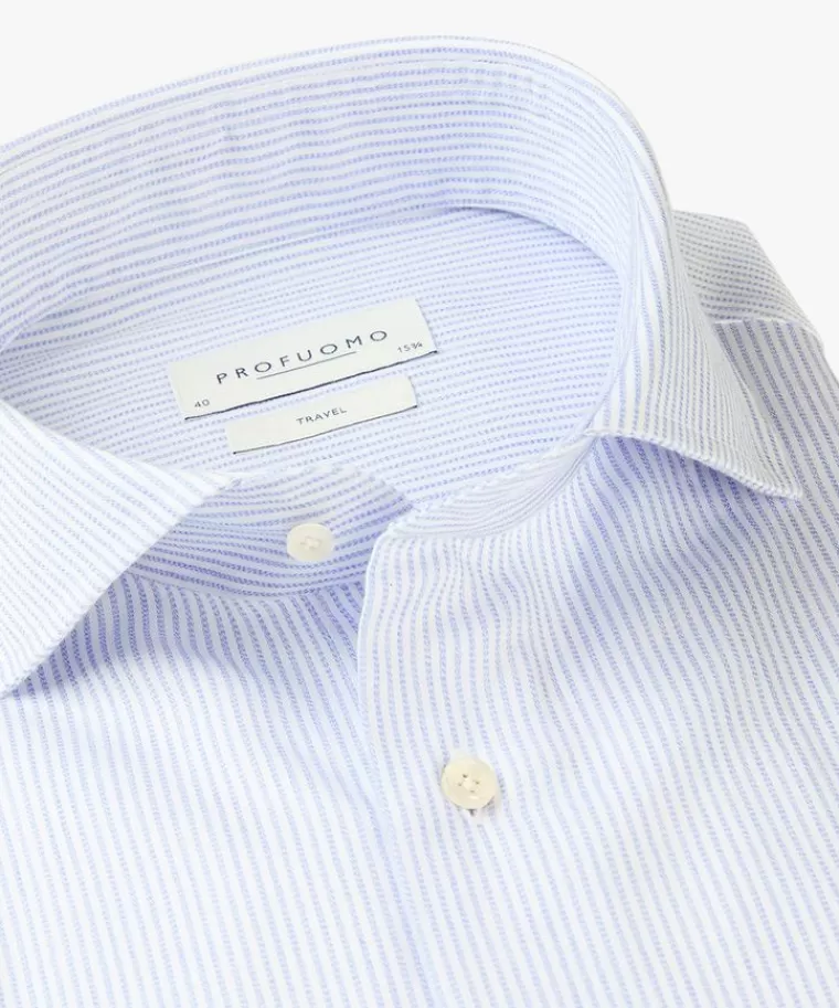 Camicia da viaggio elegante Profuomo - Dobby blu medio in esclusiva promozione