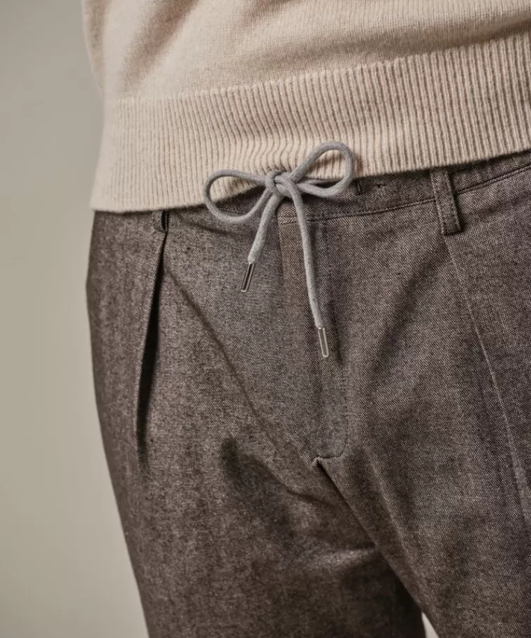Pantaloni Sportivi Slim Fit in Flanella di Cotone Marrone Scuro - Profuomo in Promozione