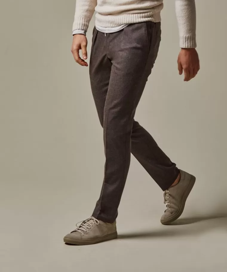 Pantalone Slim Fit Uomo in Flanella di Lana e Sportcord - Tonalità Marrone Scuro, Confortevole ed Elegante per Look Casual
