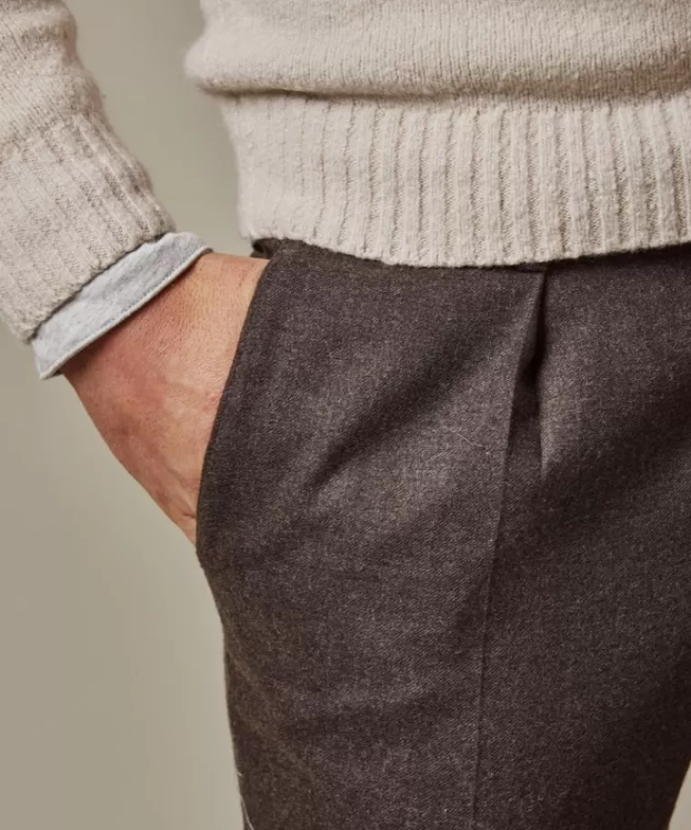 Pantalone Slim Fit Uomo in Flanella di Lana e Sportcord - Tonalità Marrone Scuro, Confortevole ed Elegante per Look Casual