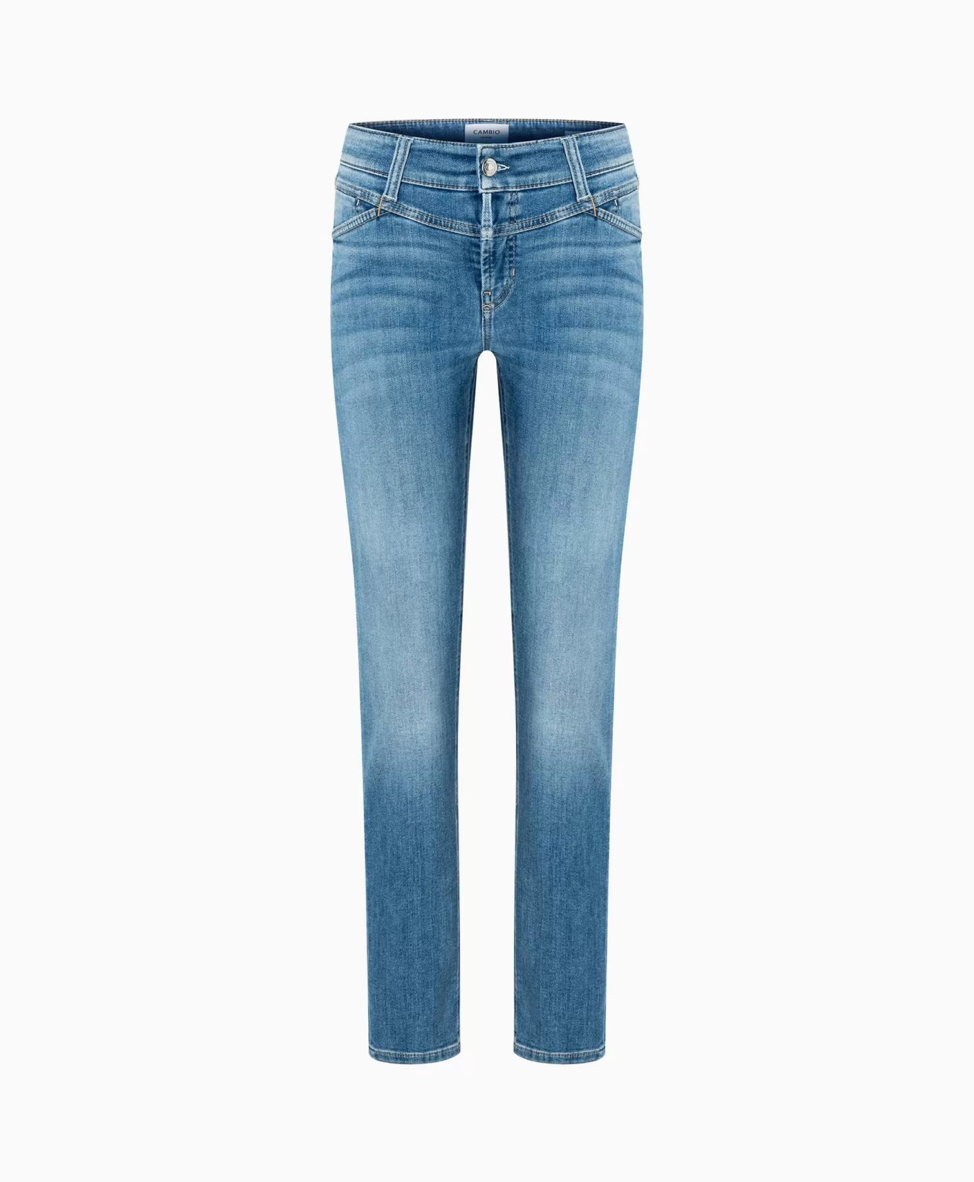 Jeans modellanti Parla di Cambio: vita alta super elastici in denim azzurro chiaro, comfort che scolpiscono la silhouette