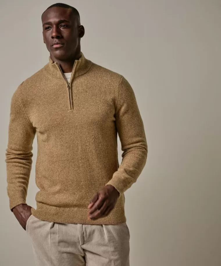 Maglione Uomo in Lana Mezza Cerniera - Color Cammello, Saldi Esclusivi con Stile Casual Elegante