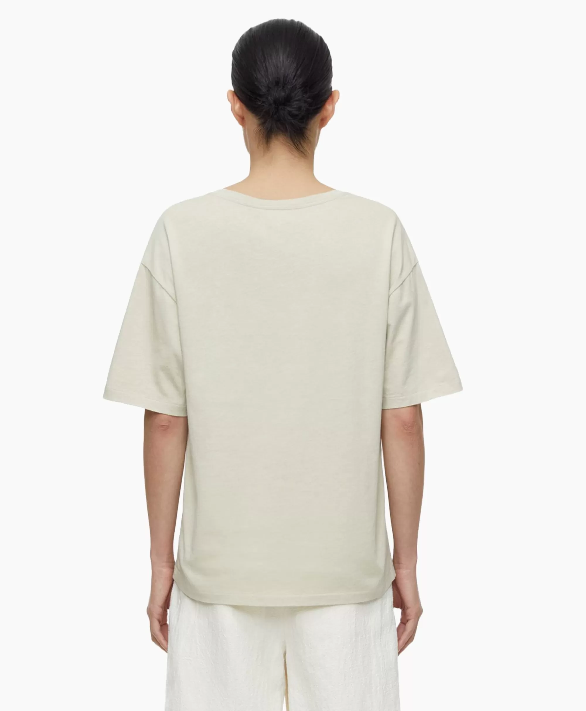 Maglietta Casual Donna con Scollatura a V - Maniche Corte in Avorio e Naturale, Tessuto Morbido e Leggero