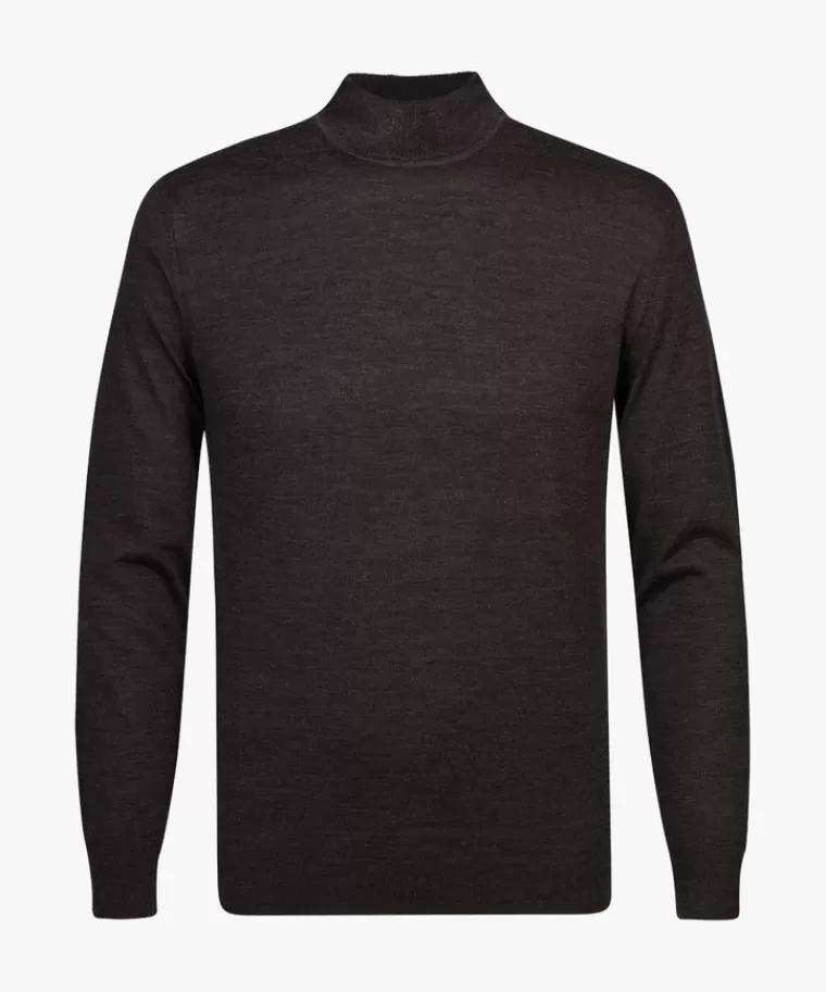 Maglione in Pura Lana Merino Marrone Scuro - Collo Alto Morbido Pro Uomo per Stagioni Fredde 

(：、、、，)