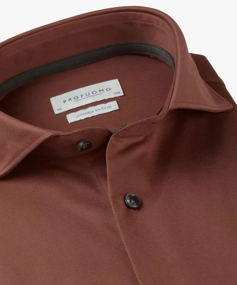 Profuomo Camicia in Maglia Giapponese con Doppia Tintura Artigianale - Rosso Toscano con Finiture Pregiate, Perfetta Fusione tra Tradizione e Modernità