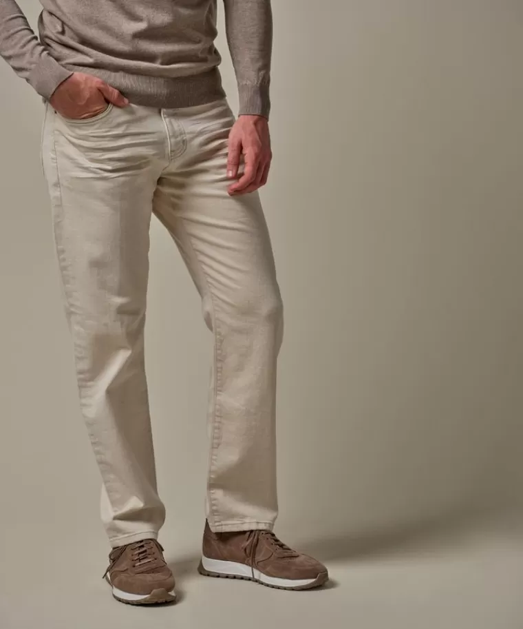 Jeans Uomo Profuomo in Denim Morbido - Taglio Rilassato Color Sabbia, Ultimi Pezzi Scontati per Stagione