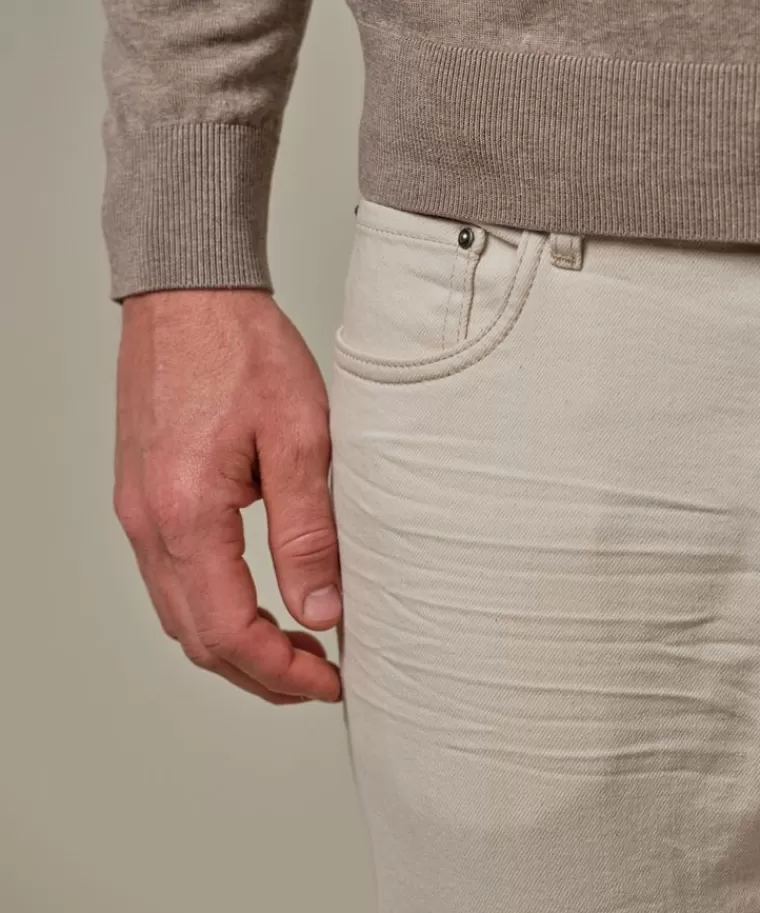 Jeans Uomo Profuomo in Denim Morbido - Taglio Rilassato Color Sabbia, Ultimi Pezzi Scontati per Stagione