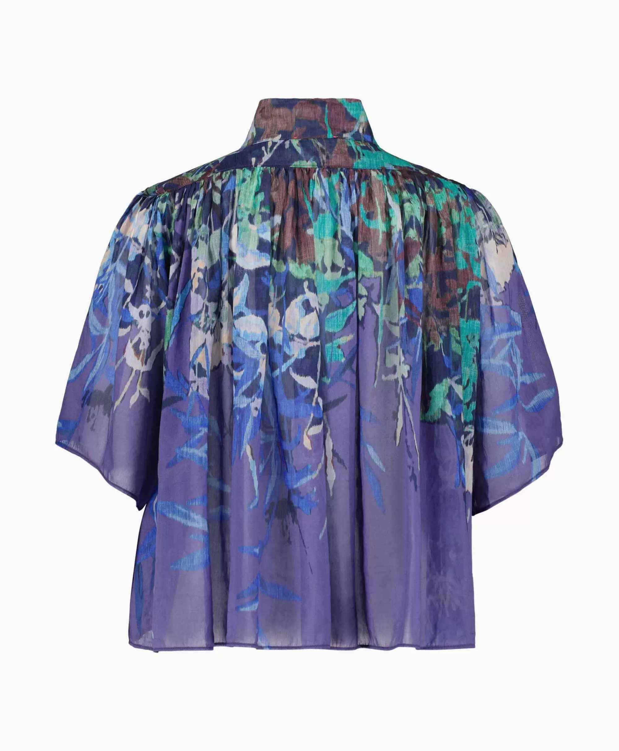 Forte Forte - Camicetta Elegante con Stampa Paradiso in Voile di Cotone e Seta, Maniche Corte, Colore Viola Chiaro