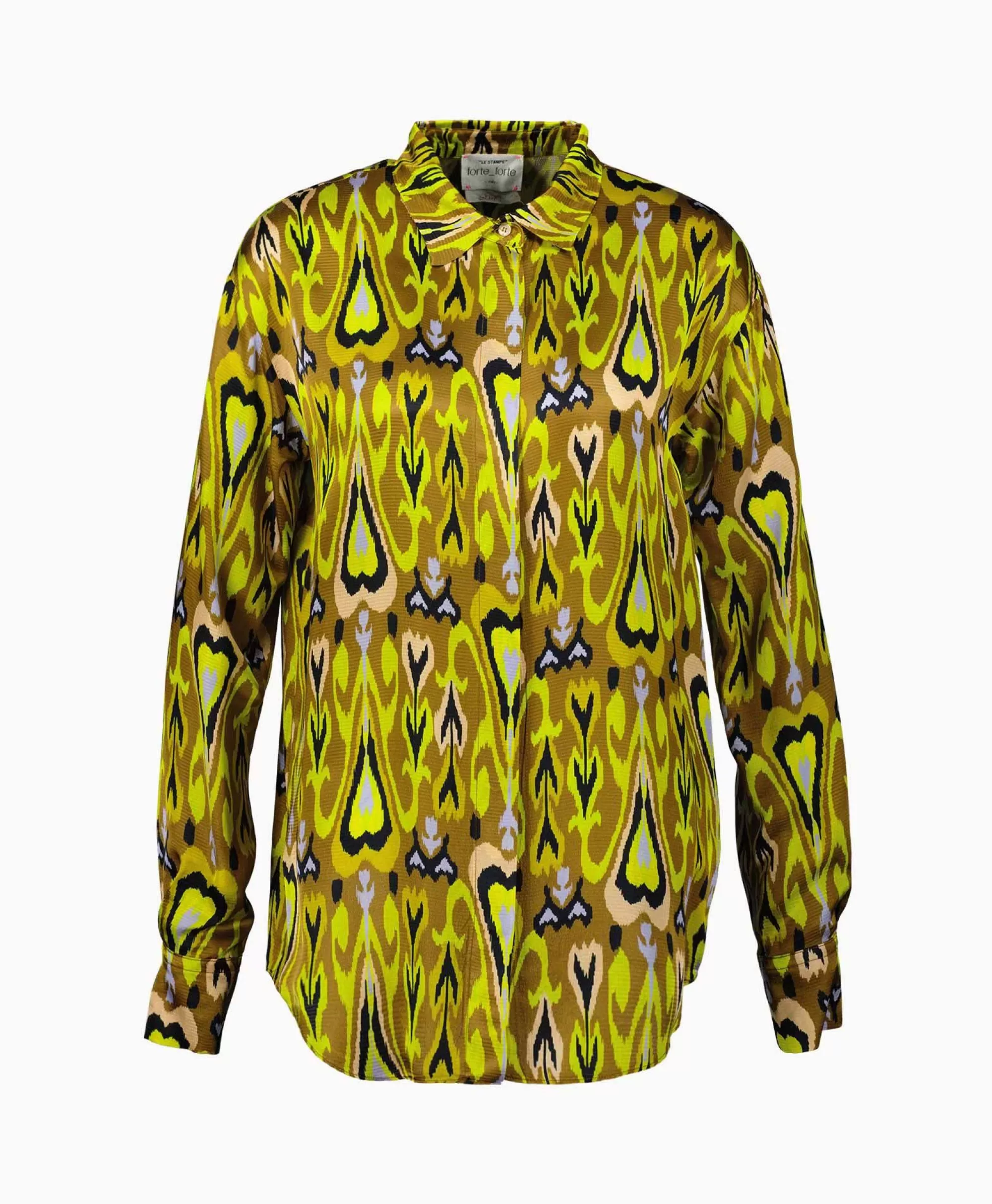 Forte Forte | Camicia elegante in raso stampato Aurora Boreale - Giallo luminoso