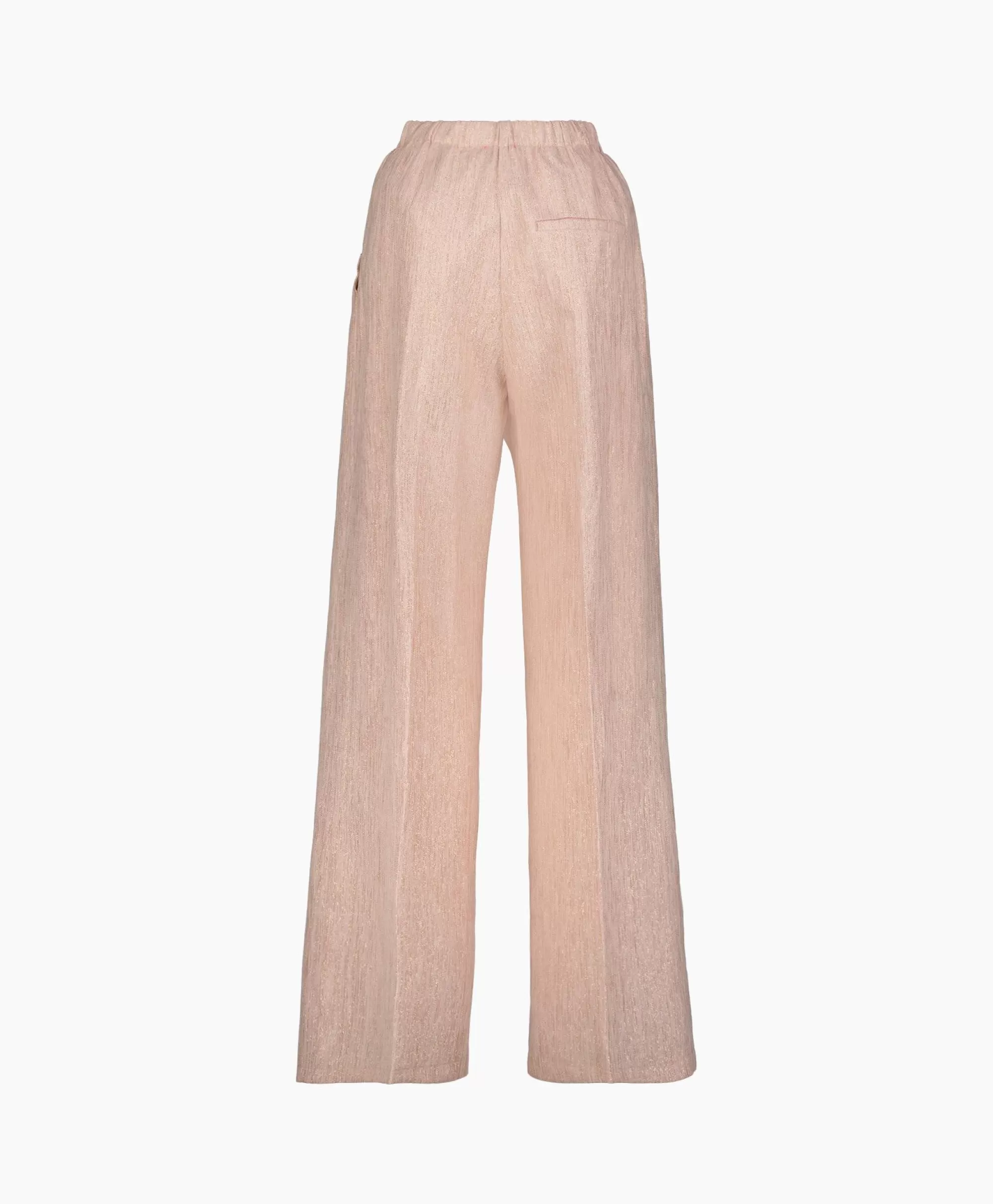 Forte Forte Pantaloni Lino Effetto Lurex con Motivo Spina di Pesce - Modello Svasato in Tinta Rosa Polveroso