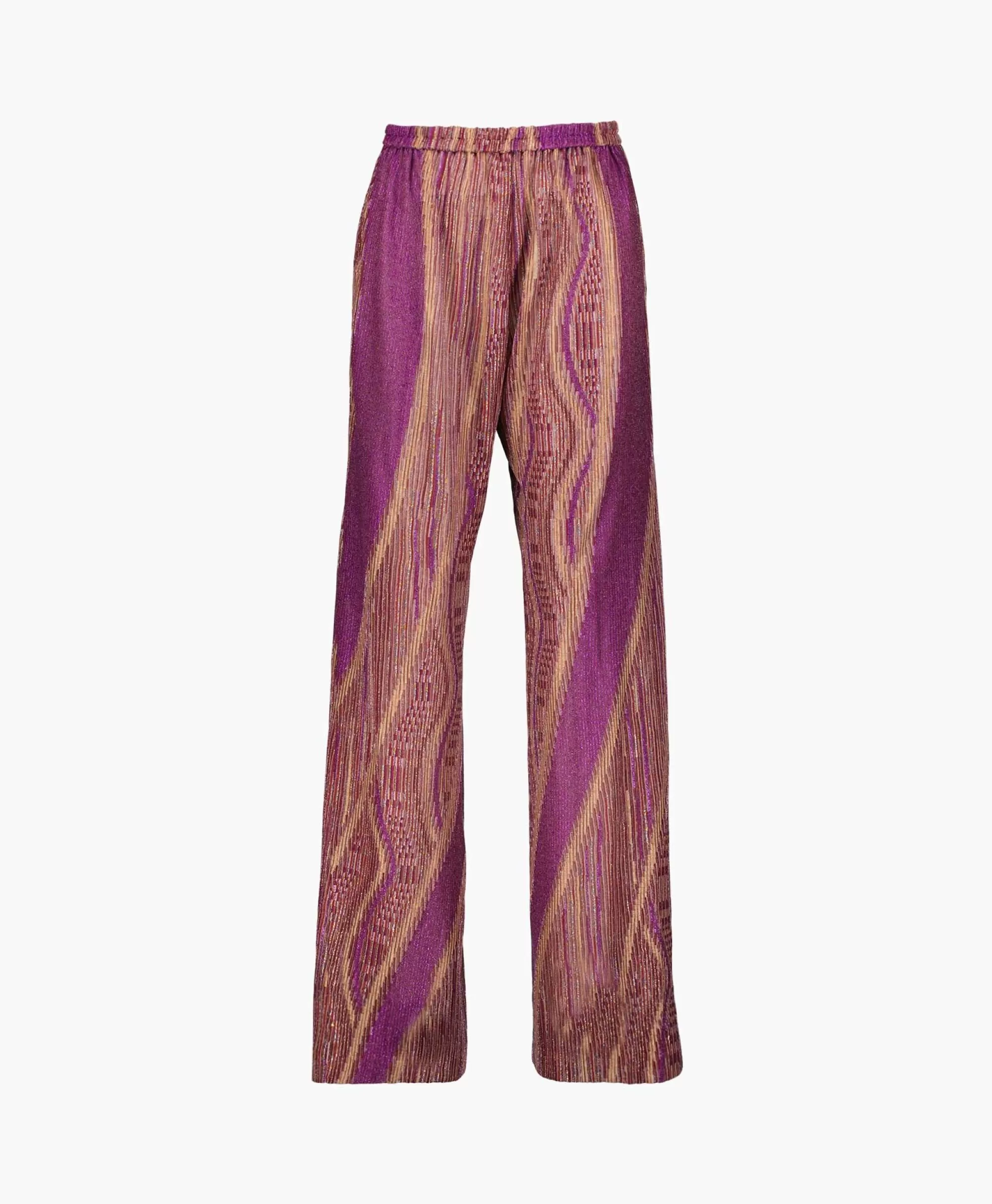 Forte_Forte Pantaloni Eleganti in Jersey Jacquard con Lurex, Svasati Viola con Dettagli Luminosi