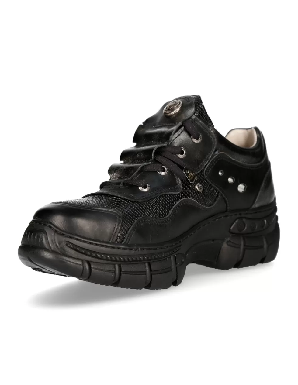 Scarpe Sportive New Rock FURIOUS - Design Futurista con Rivestimento M-CRASH001-C25, Tomaia in Pelle Strutturata per Massima Resistenza, Suola Ammortizzata con Tecnologia Antishock, Disponibile in Versione C25 Nero Opaco