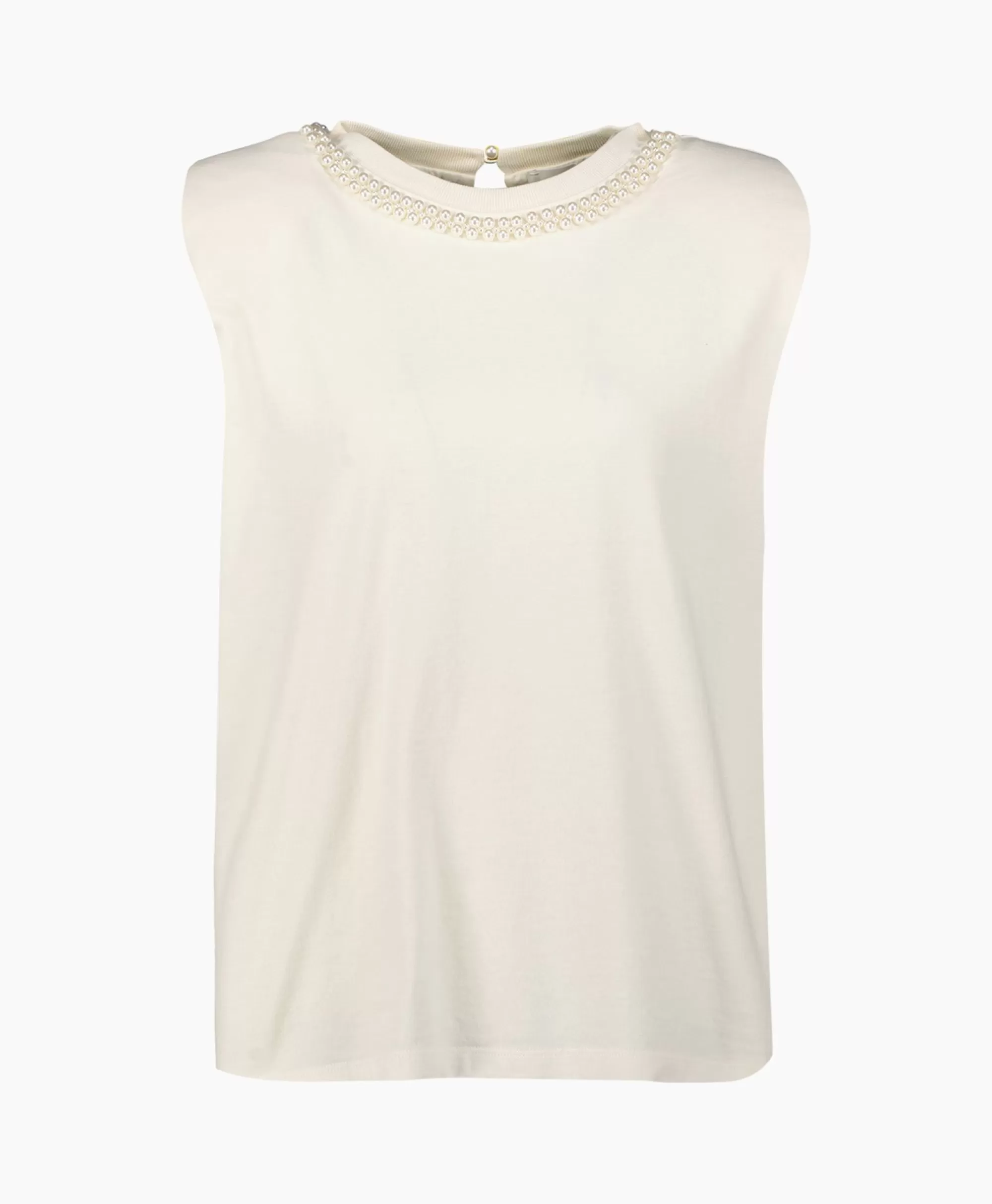 Golden Goose Top Elegante Donna Senza Maniche con Perle e Spalle Imbottite - Bianco Sporco Stile Vintage