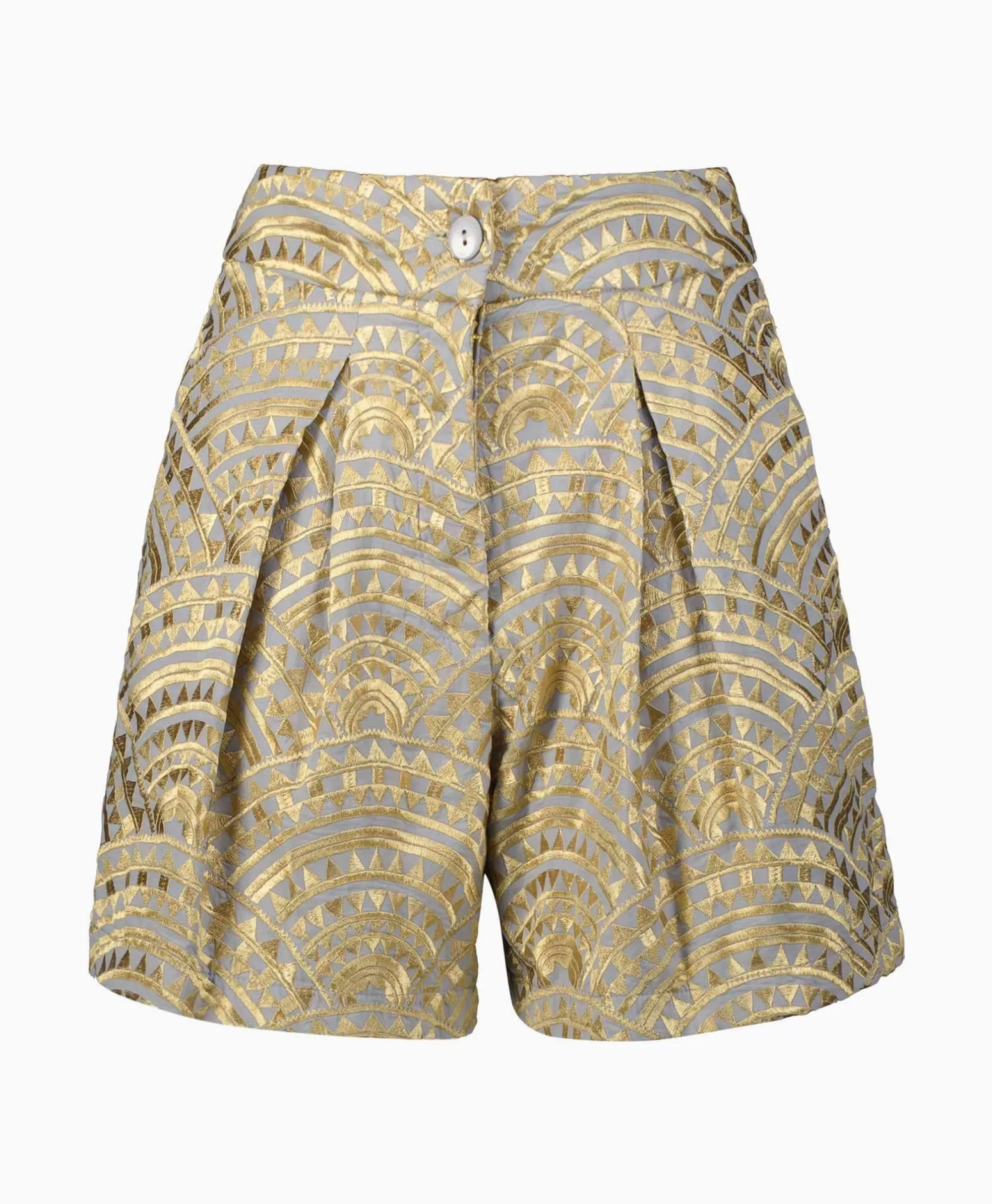 Pantaloncini Corti con Plissettatura Elegante - Tonalità Grigio Chiaro per Stile Ellenico Antico | Modello Kori Ispirazione Archeologica e Design Avvolgente