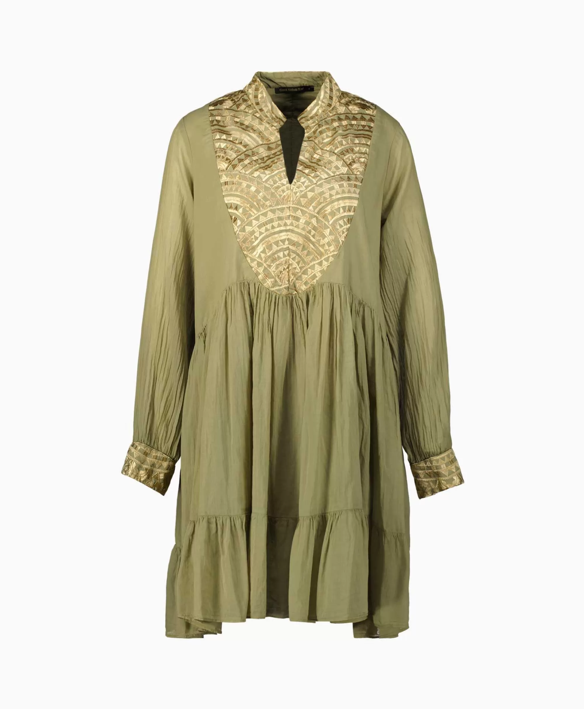 Abito da Sposa Corto con Ricami Dorati - Vestito Greco Antico in Cotone - Abito Mini Estate per Cerimonie - Nuova Collezione Ispirazione Archeologica