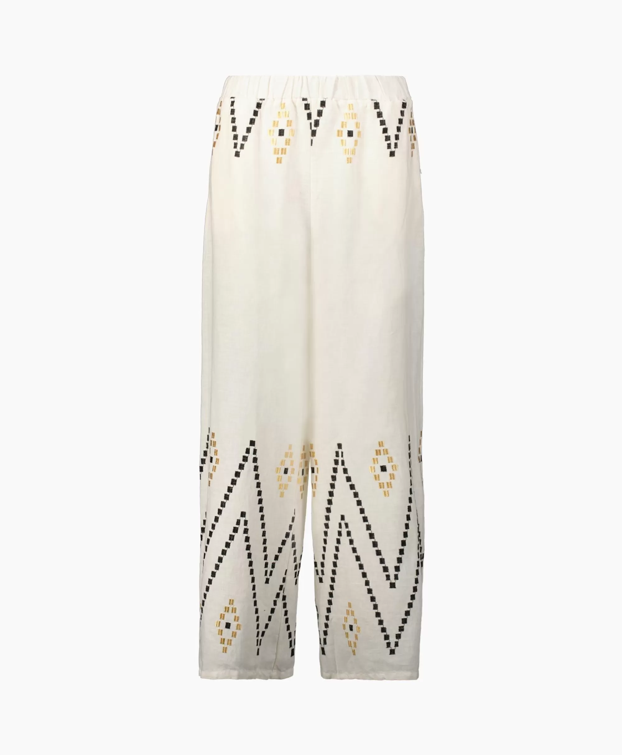 Pantaloni Comodi con Design Unico a Zig Zag - Stile Greco Arcaico Kori, Cintura Elastica in Avorio e Naturale | Broeken