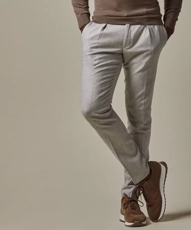 Profuomo Pantaloni Slim Fit in Flanella di Lana Sportiva - Grigio Chiaro, Ultimo Arrivo