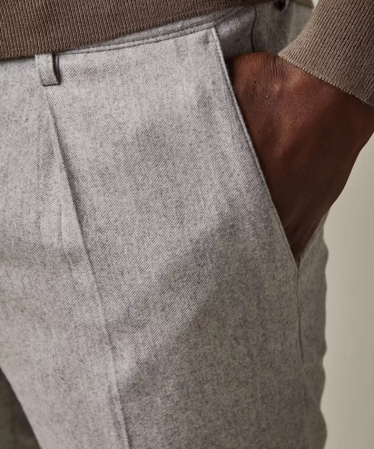 Profuomo Pantaloni Slim Fit in Flanella di Lana Sportiva - Grigio Chiaro, Ultimo Arrivo
