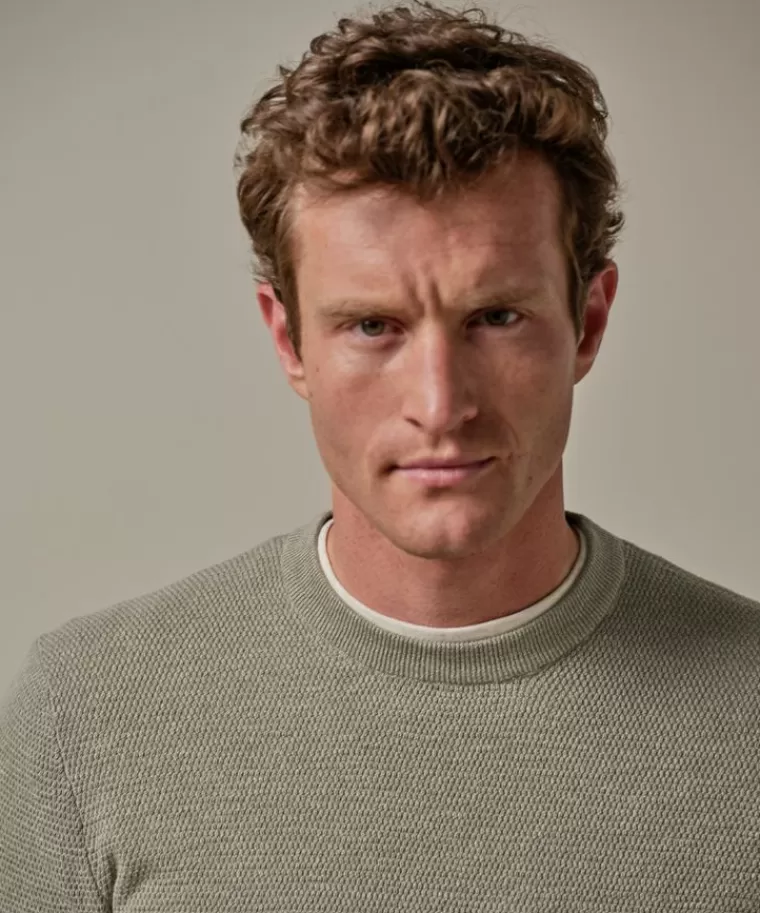 Maglione Girocollo Profuomo - Design Strutturale in Verde Medio con Trama Naturale
