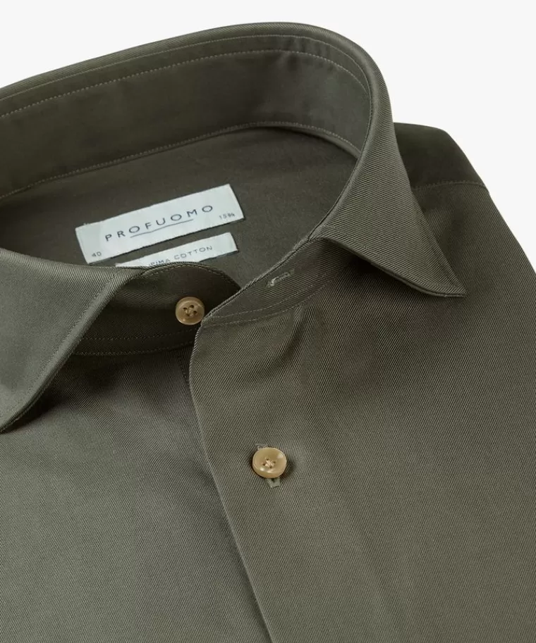 Profuomo Camicia Uomo in Tessuto Spigato Supima Verde Smeraldo - Edizione Premium