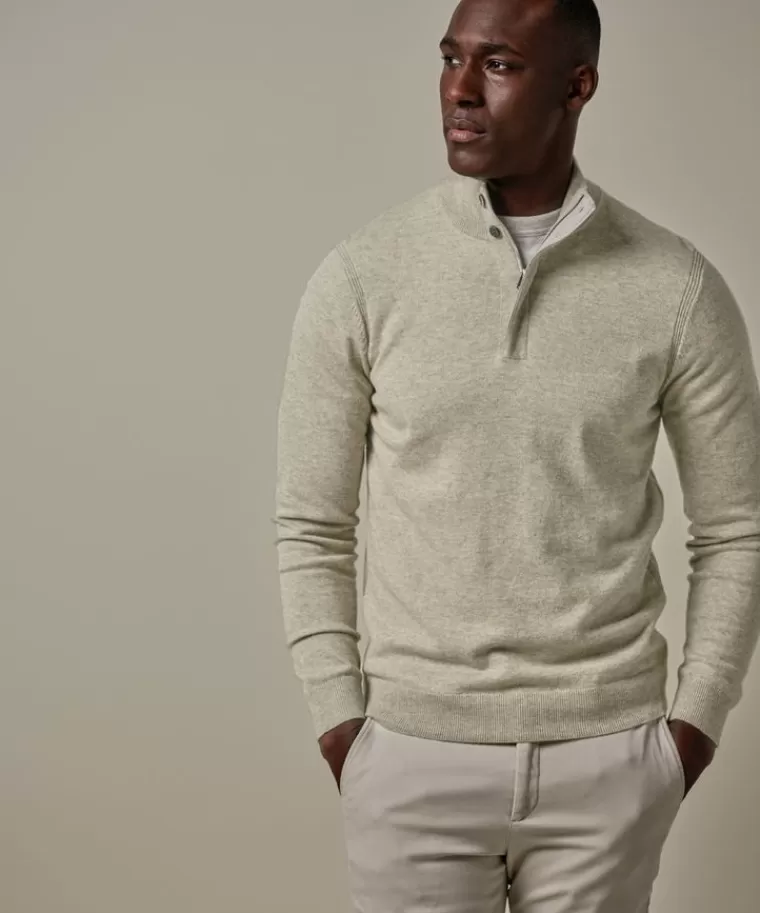 Maglione in misto lana Profuomo - Girocollo a mezza cerniera verde foglia con offerta limitata