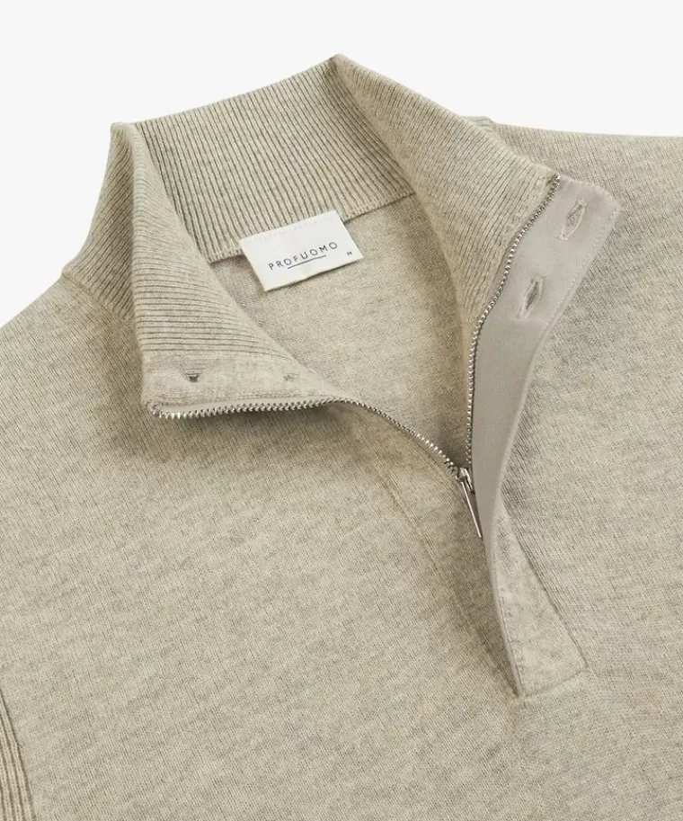 Maglione in misto lana Profuomo - Girocollo a mezza cerniera verde foglia con offerta limitata