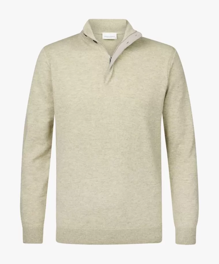 Maglione in misto lana Profuomo - Girocollo a mezza cerniera verde foglia con offerta limitata