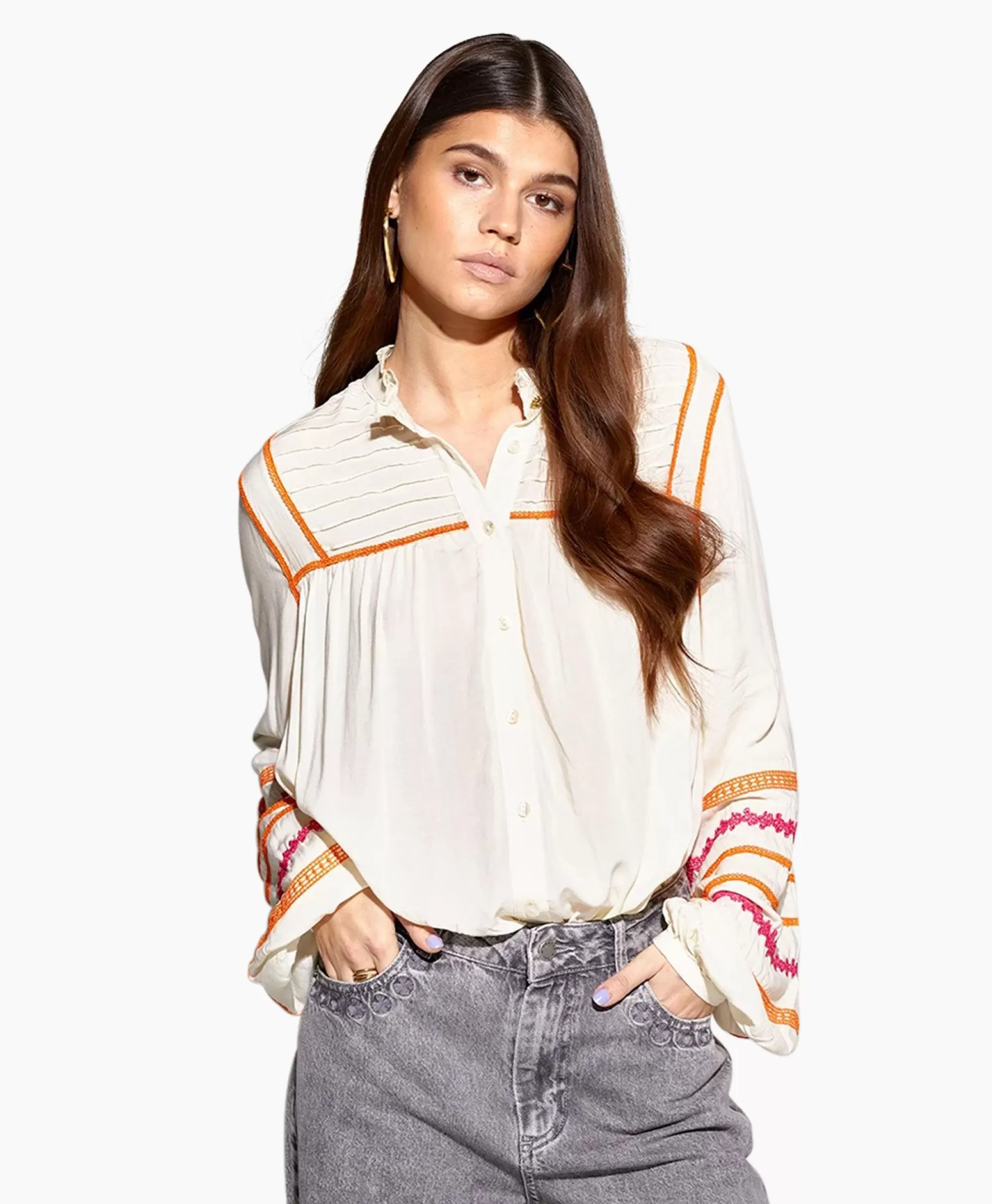 Camicia Elegante Taylor Manica Lunga in Tessuto Liscio - Bianco Avorio | Harper e Yve