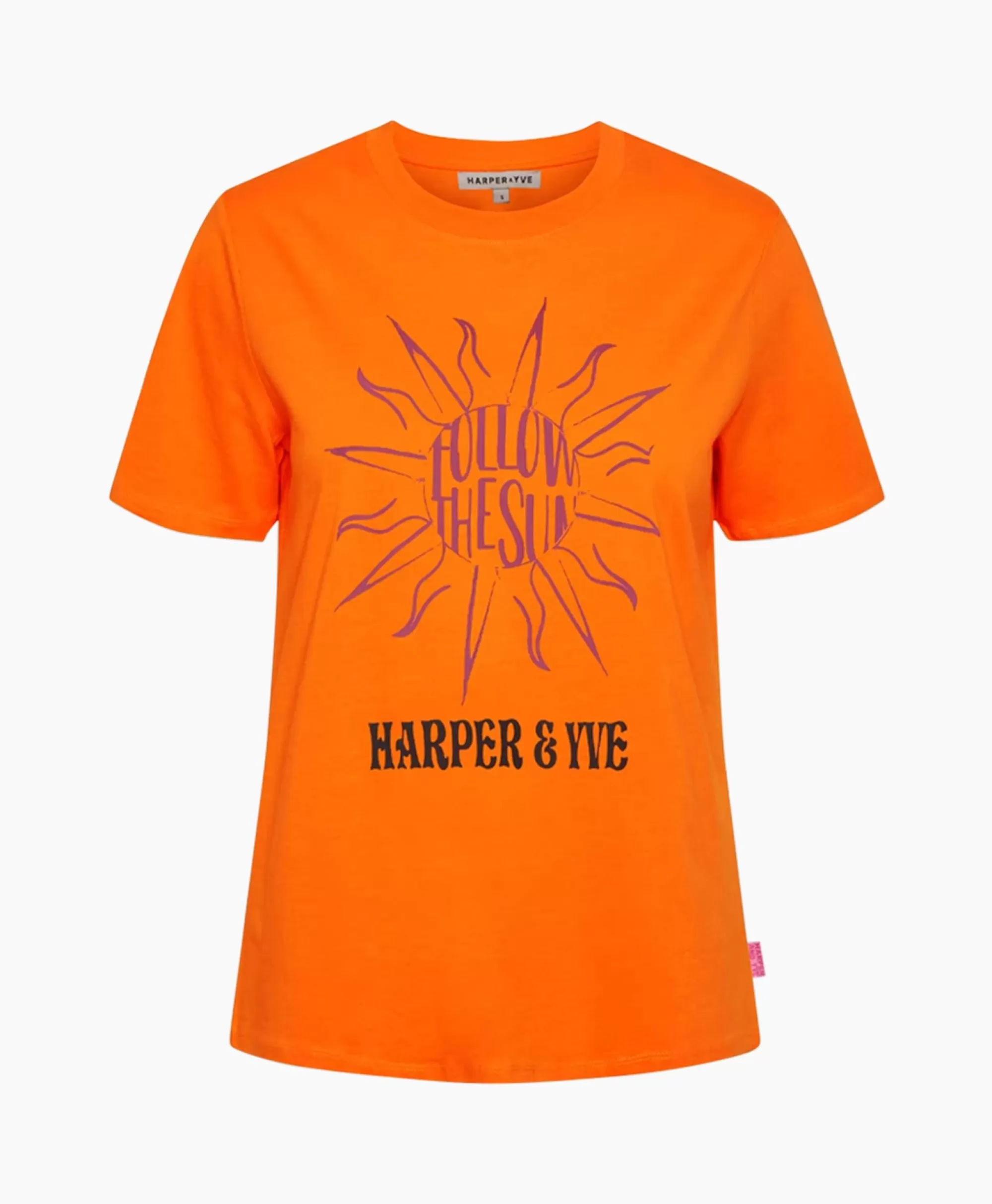 Harper & Yve Maglietta Essential con Stampa 'Follow the Sun' - Arancione Vibrante, T-Shirt a Maniche Corte per Estate, Collezione Casual Streetwear