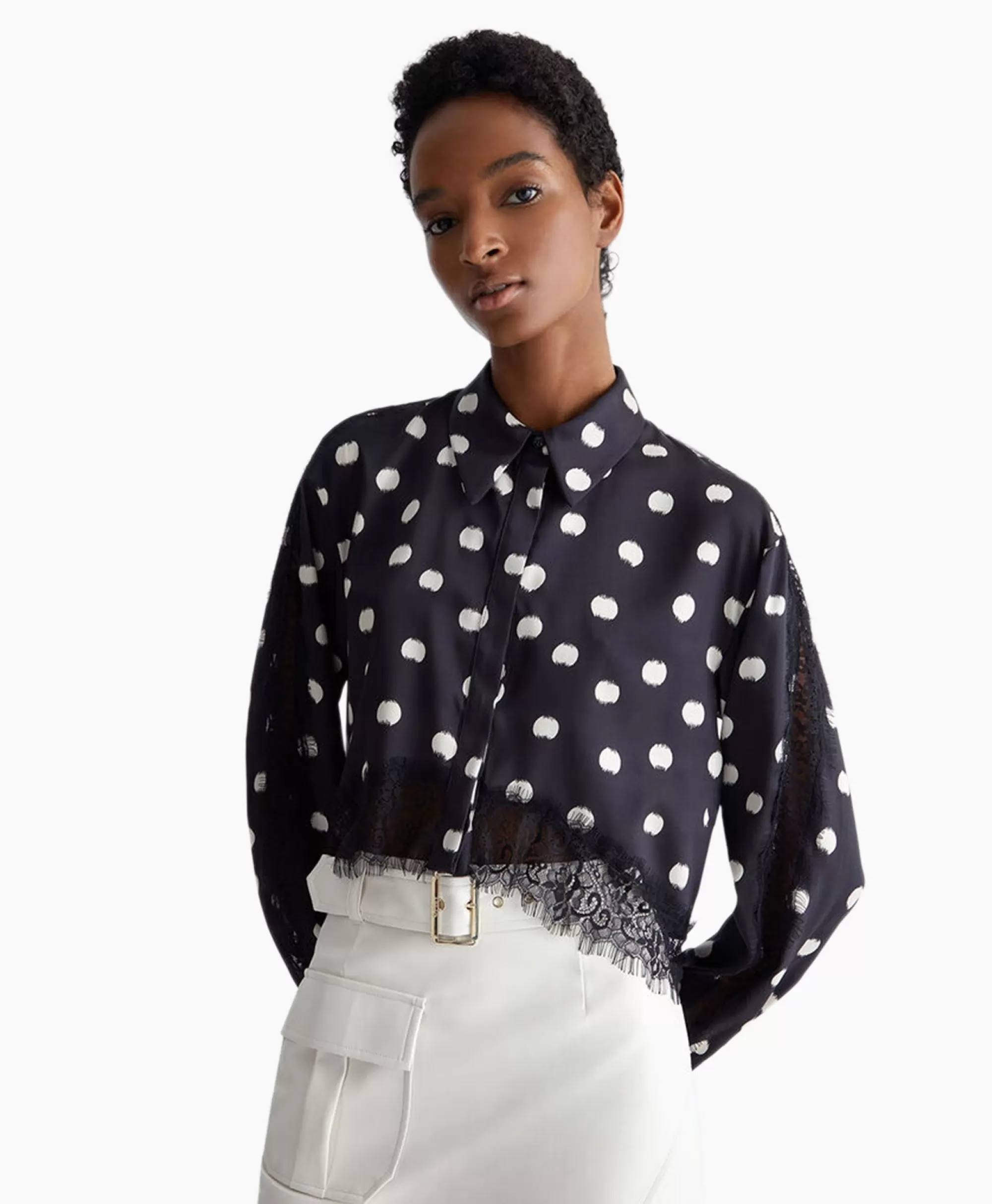 Liu Jo - Camicia Elegante Escamicia con Dettagli in Pizzo Nero - Stile Femminile