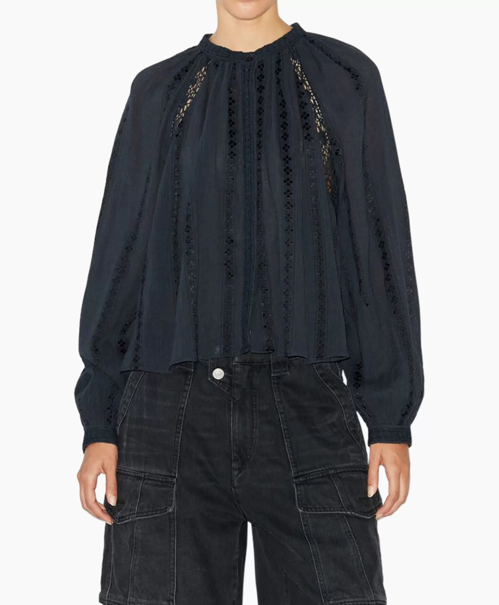 Marant Étoile - Camicia Femminile Janelle-Ga in Nero con Bottoni Decorativi, Top Elegante con Collo a V per Look Chic e Versatile