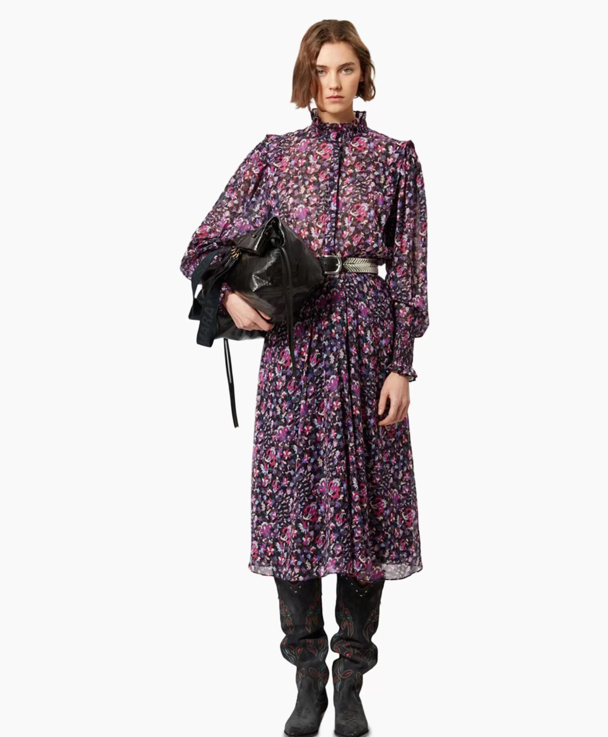 Abito Lungo Primavera Estate 2024 - Marant Étoile Collezione Galoa in Tinta Unica Blu Cielo con Ricami Artigianali - Cotone Leggero per Occasioni Speciali