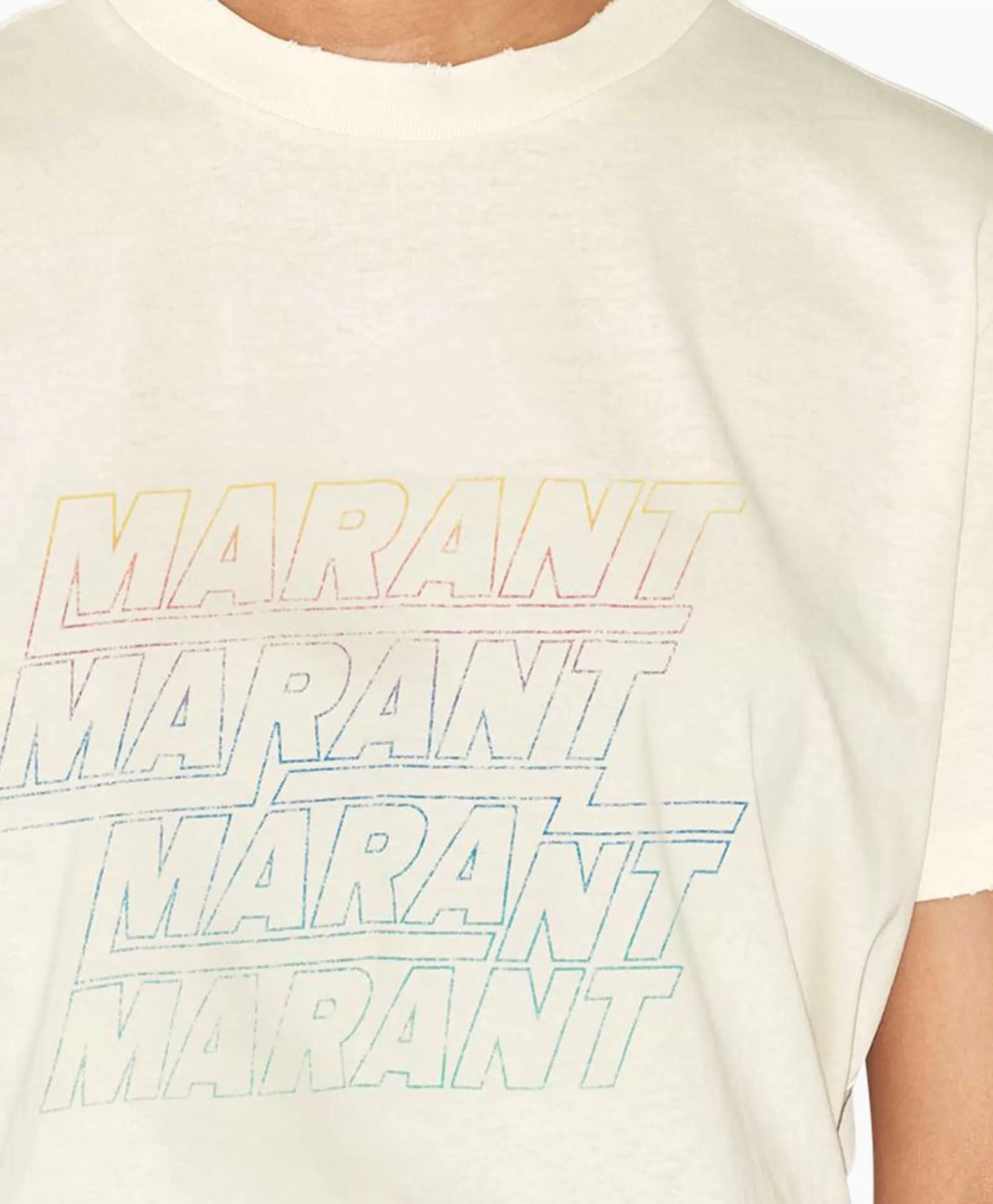 Maglietta Minimal Marant Étoile - Maniche Corte con Design Ziliani-Ga in Ecrù, Comodità e Stile Essenziale