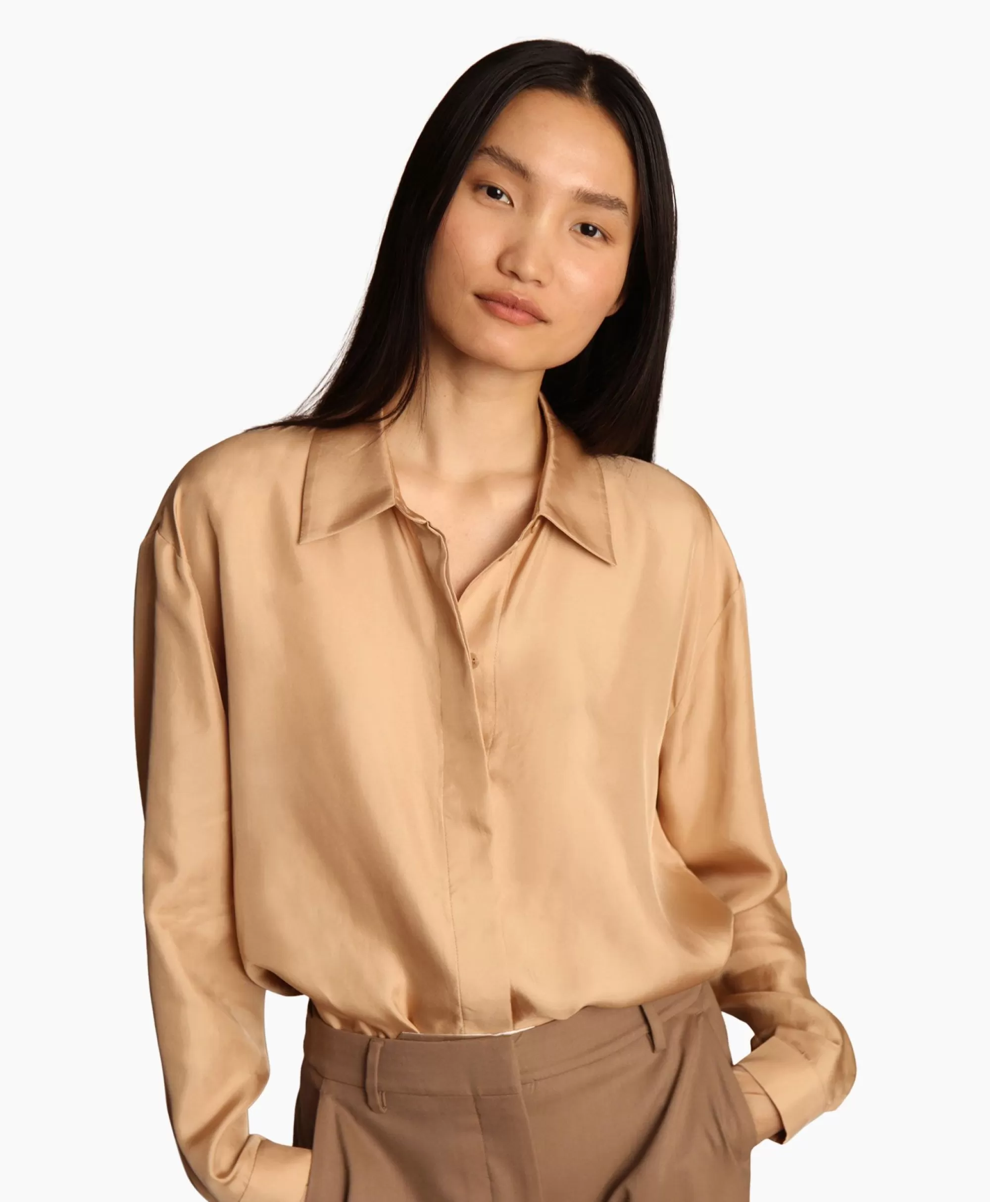 Camicia Femminile Munthe Design - Lalalu in Zand, Stile Primavera 2024 con Dettagli Artigianali in Cotone Organico