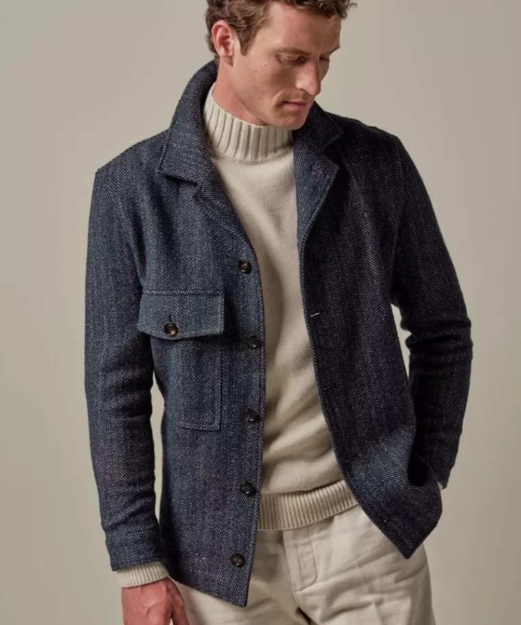 Giacca Overshirt in Twill di Cotone Blu Navy – Stagione Calda by Profuomo
