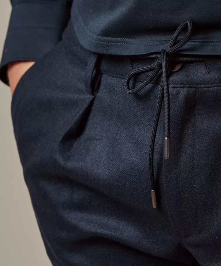 Pantaloni Sportivi Slim Fit in Flanella di Lana - Blu Navy Scontati | Profuomo Collection
