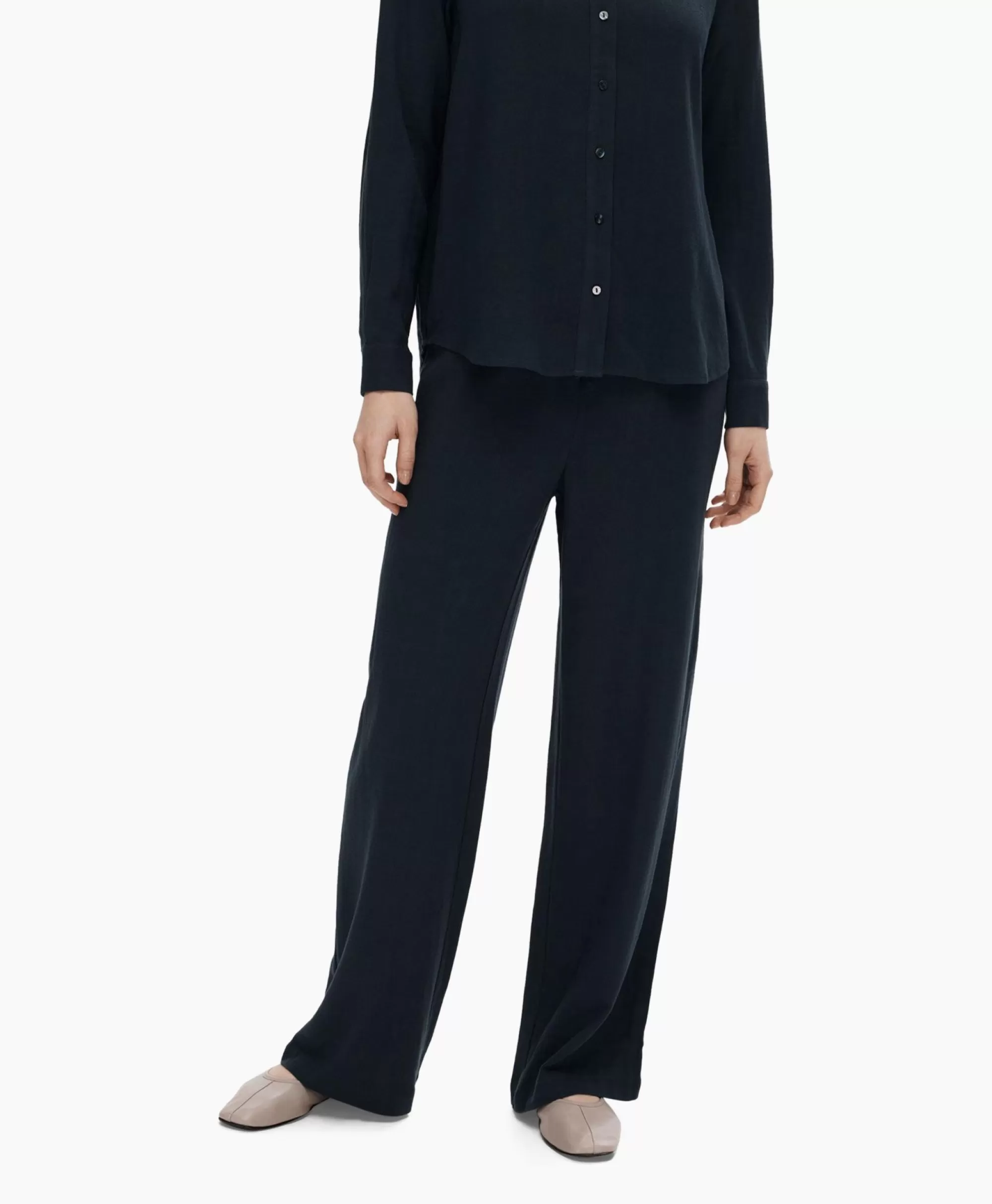 Pantaloni Donna Viva-Gulia - Modello Long in Lino Elegante, Colore Blu Notte