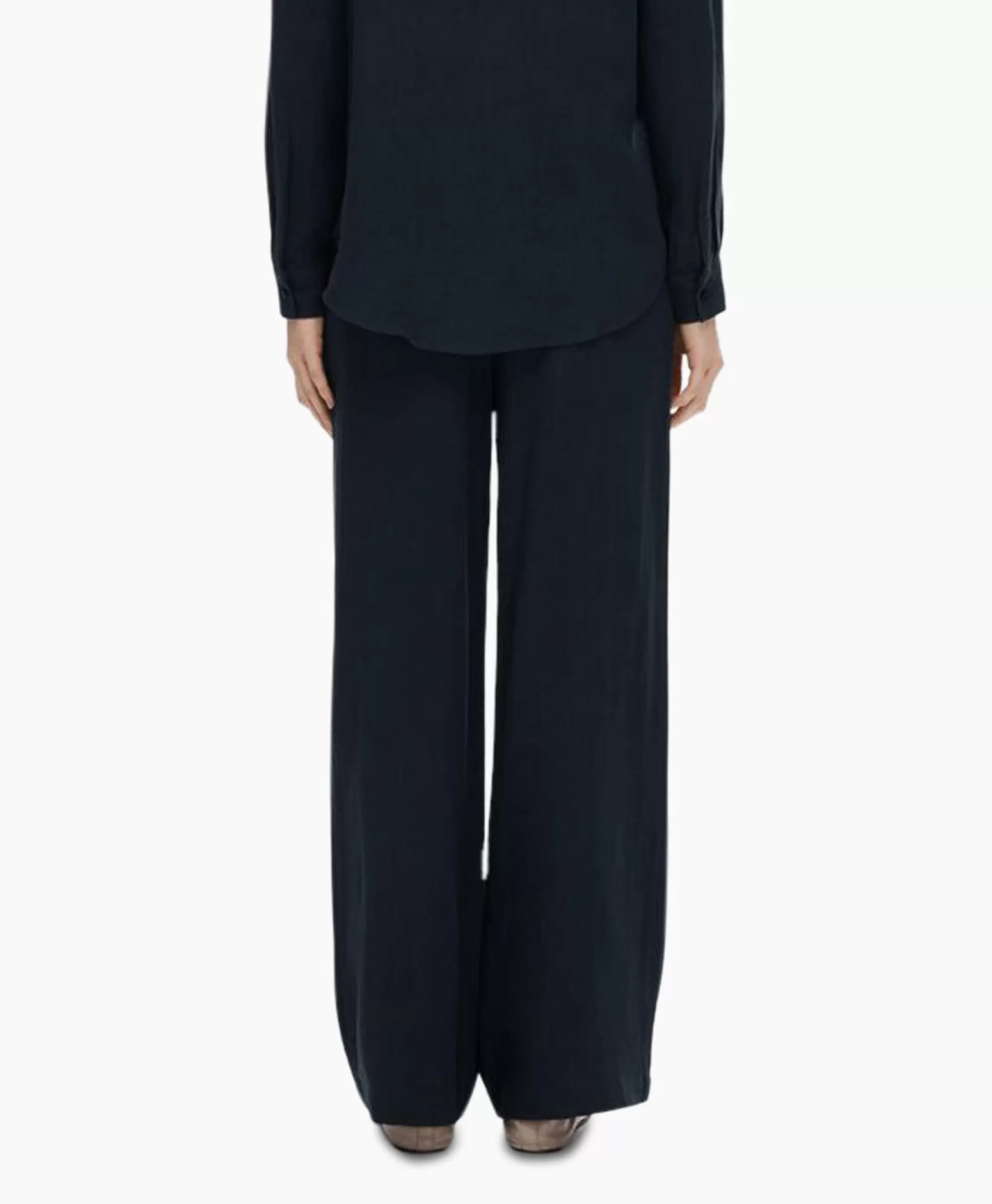 Pantaloni Donna Viva-Gulia - Modello Long in Lino Elegante, Colore Blu Notte