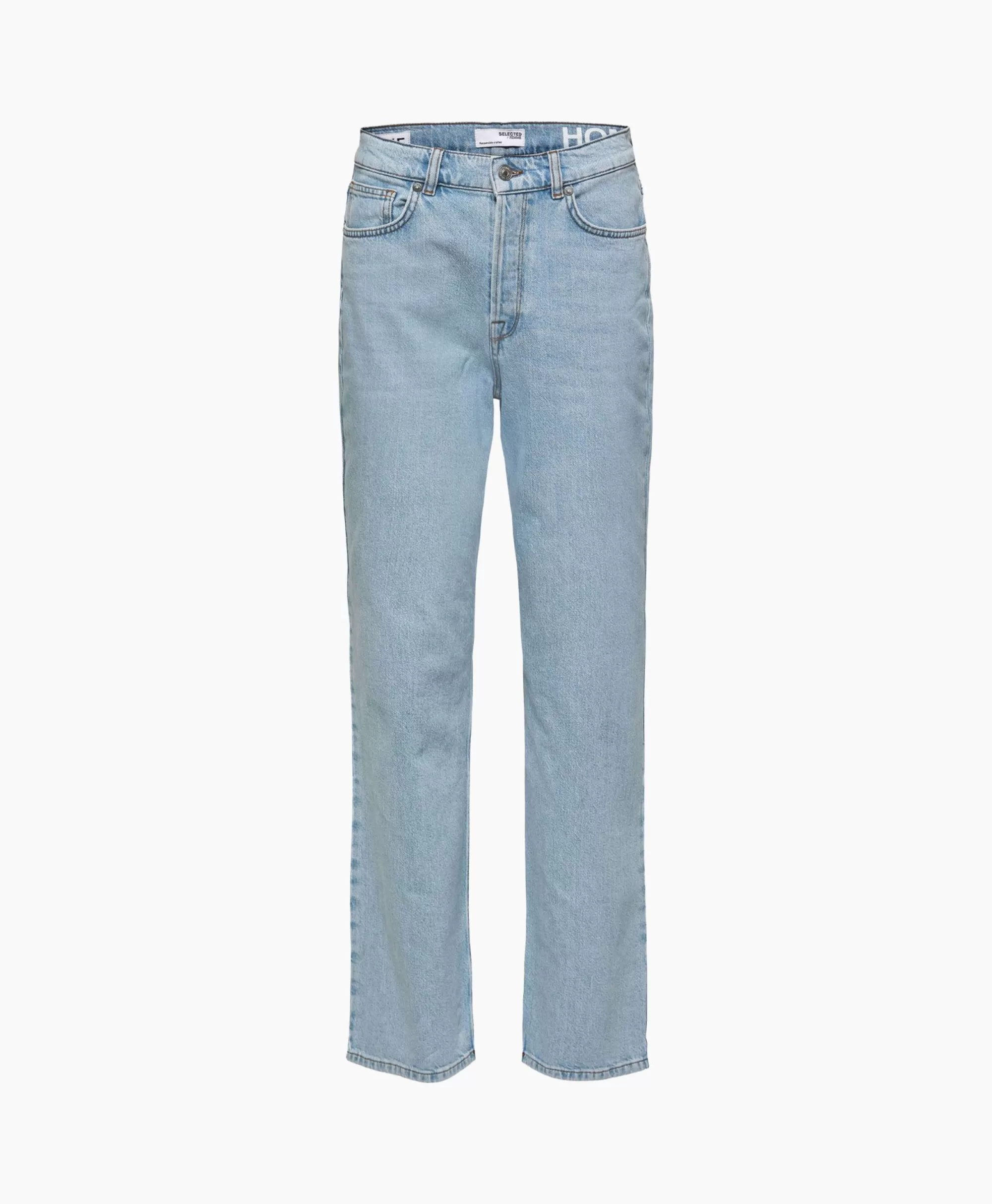Jeans Donna Vita Alta Selected Femme Modello Alice-N - Pantaloni Larghi Lunghi in Tinta Unica Celeste
