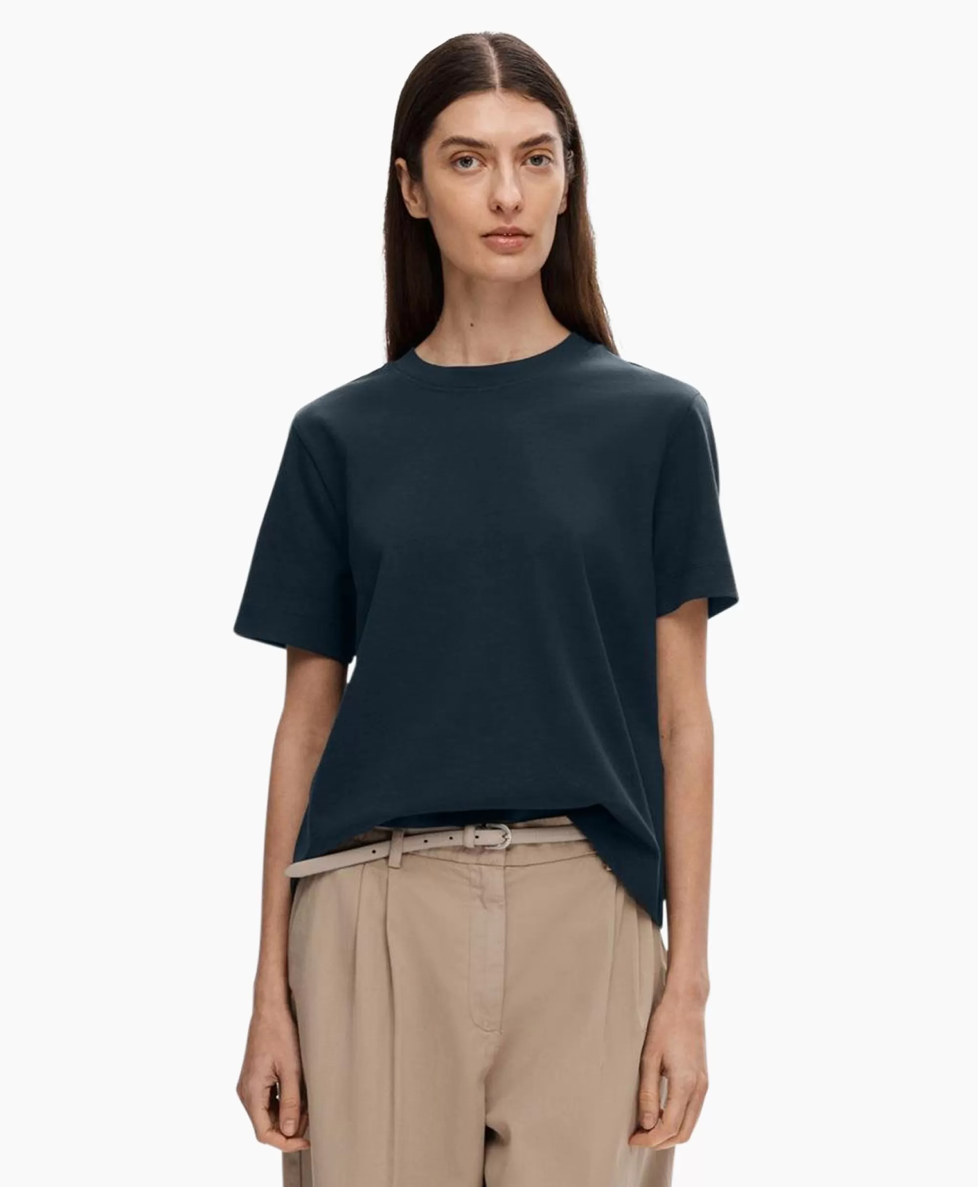 Maglietta Boxy Donna - Stile Essenziale in Blu Scuro per Look Casual e Moderno