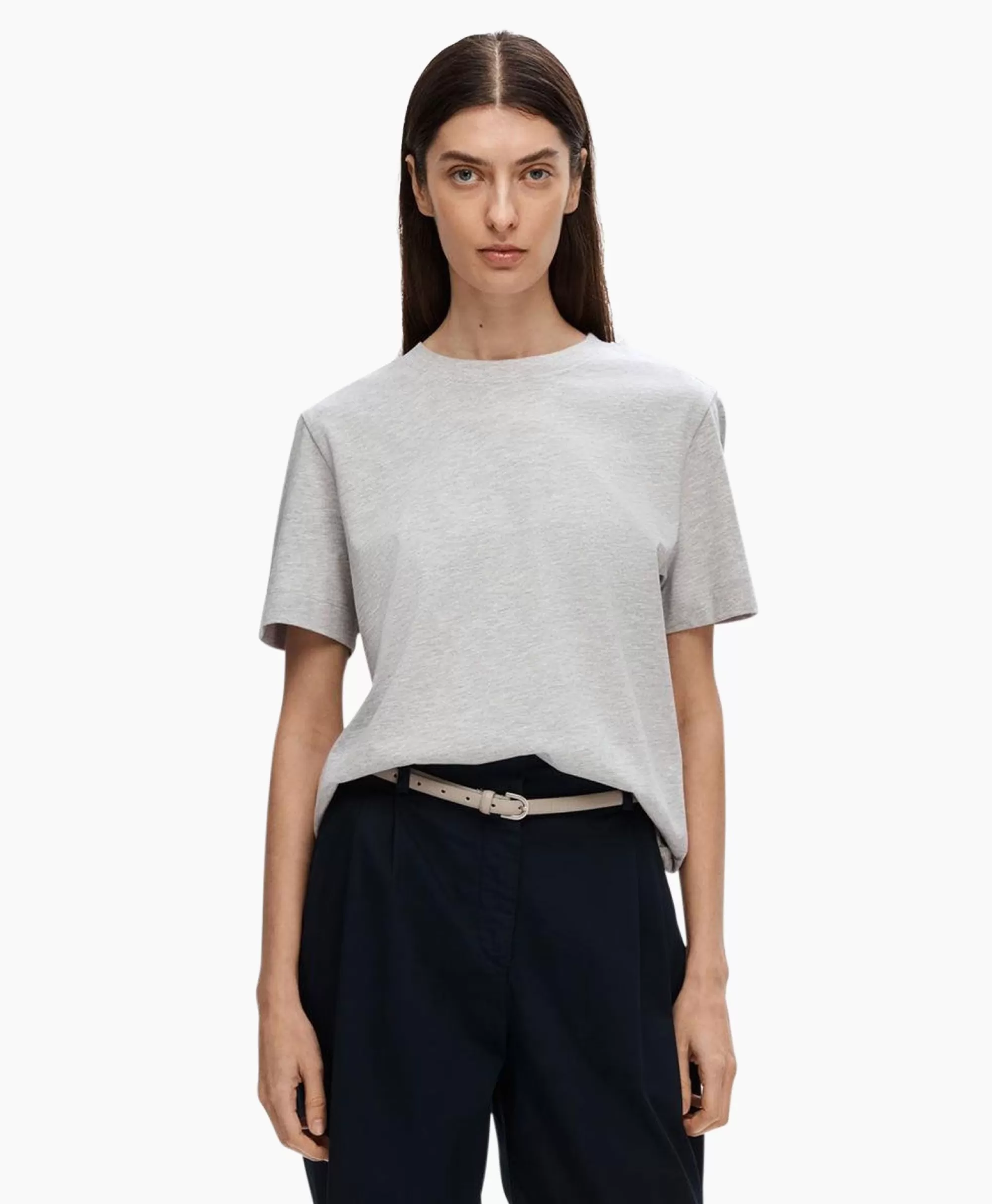 Maglietta Donna Essenziale - Scollo Tondo Comodo in Grigio Chiaro, Design Ampio e Stilizzato