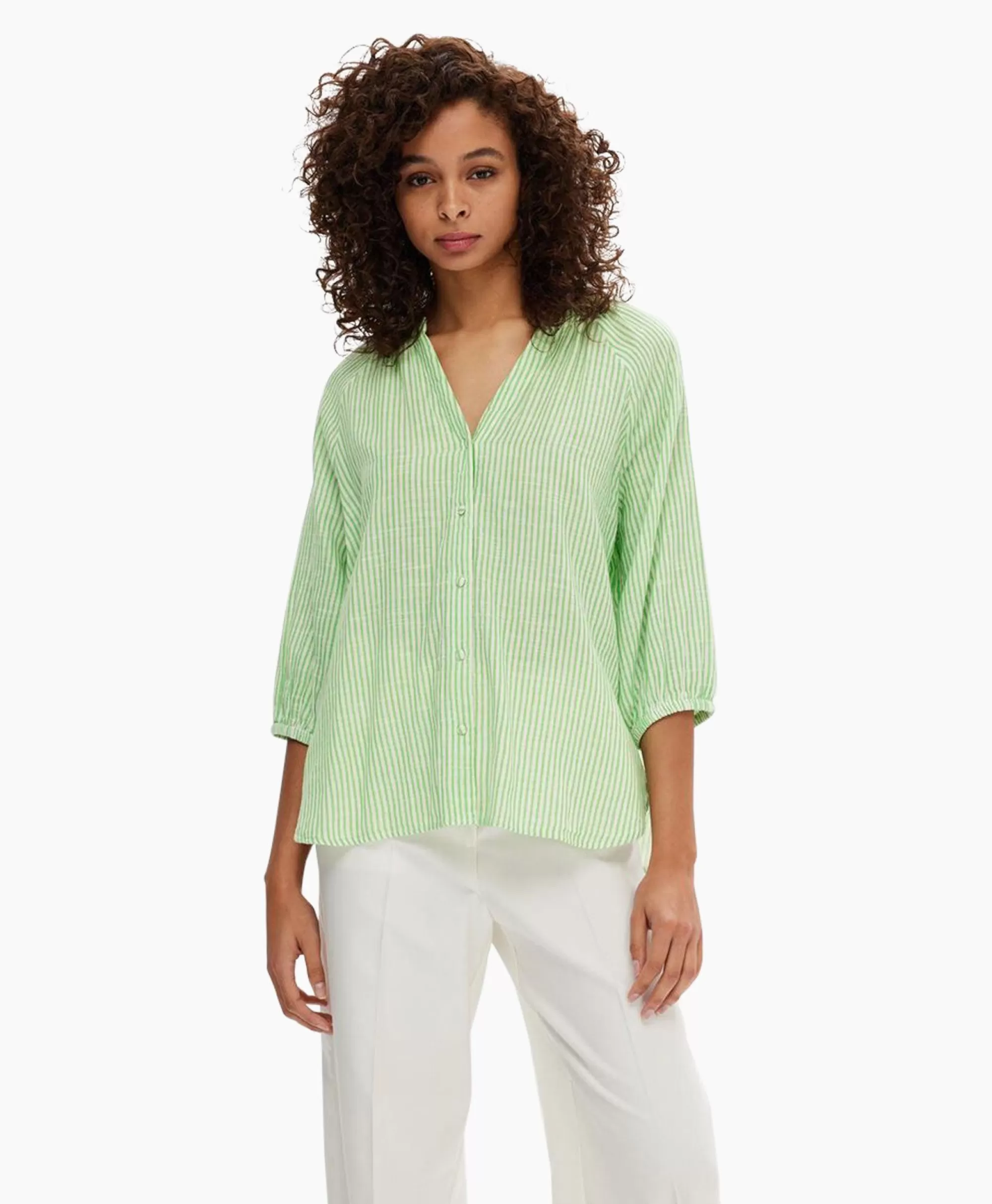 Maglietta Donna con Strisce Alberta - Manica Corta 3/4, Design Noos in Bianco Avorio - Stile Casual Selected Femme