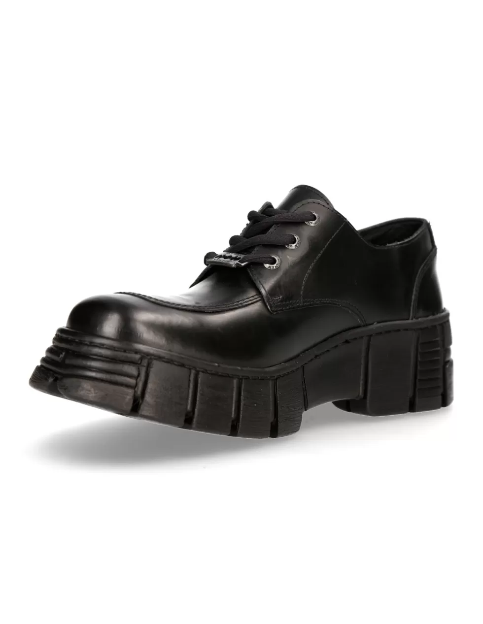 Scarpe New Rock Torri Alte in Pelle Nera con Lacci - Modello M-WALL042-S1