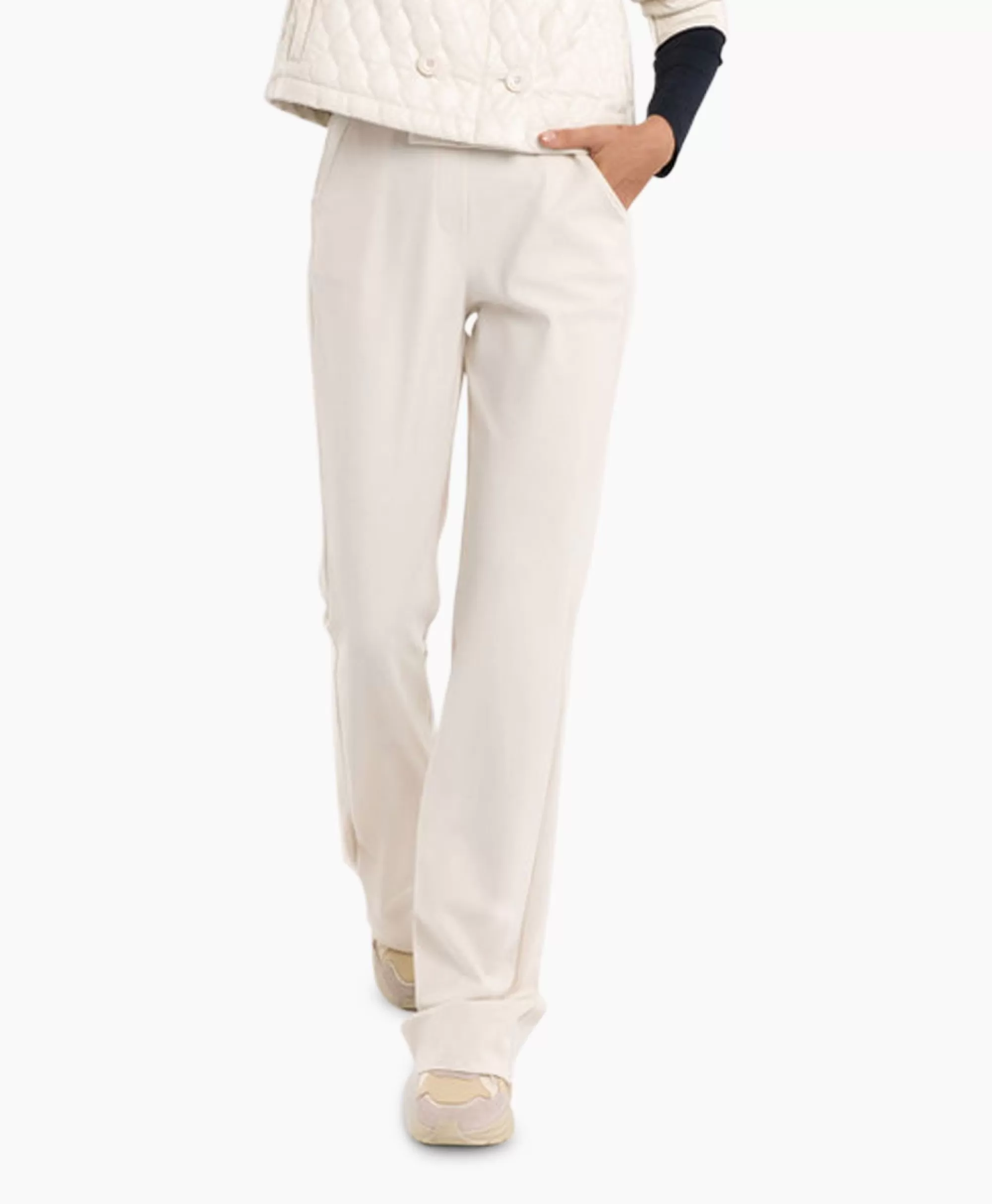 Pantaloni Eleganti Studio Anneloes | Modello Flair con Banda Luccicante | Tinta Avorio Naturale | Vestibilità Allungata per Look Glamour | Ideali per Serate ed Eventi | Tessuto Pregiato Autunno-Inverno