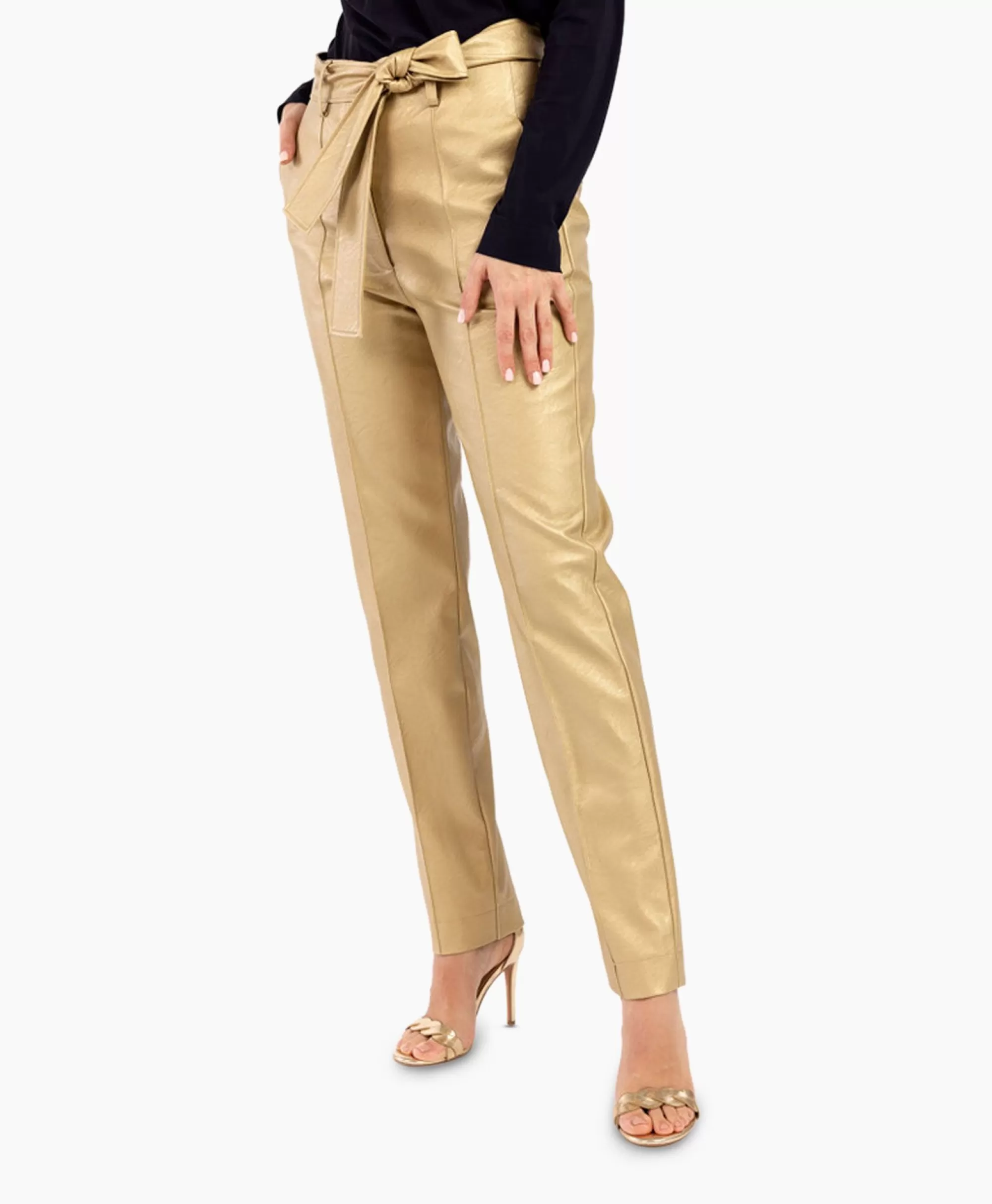 Pantaloni Eleganti in Pelle Ecologica Tonalità Dorata - Collezione Studio Mita by Anneloes Broek