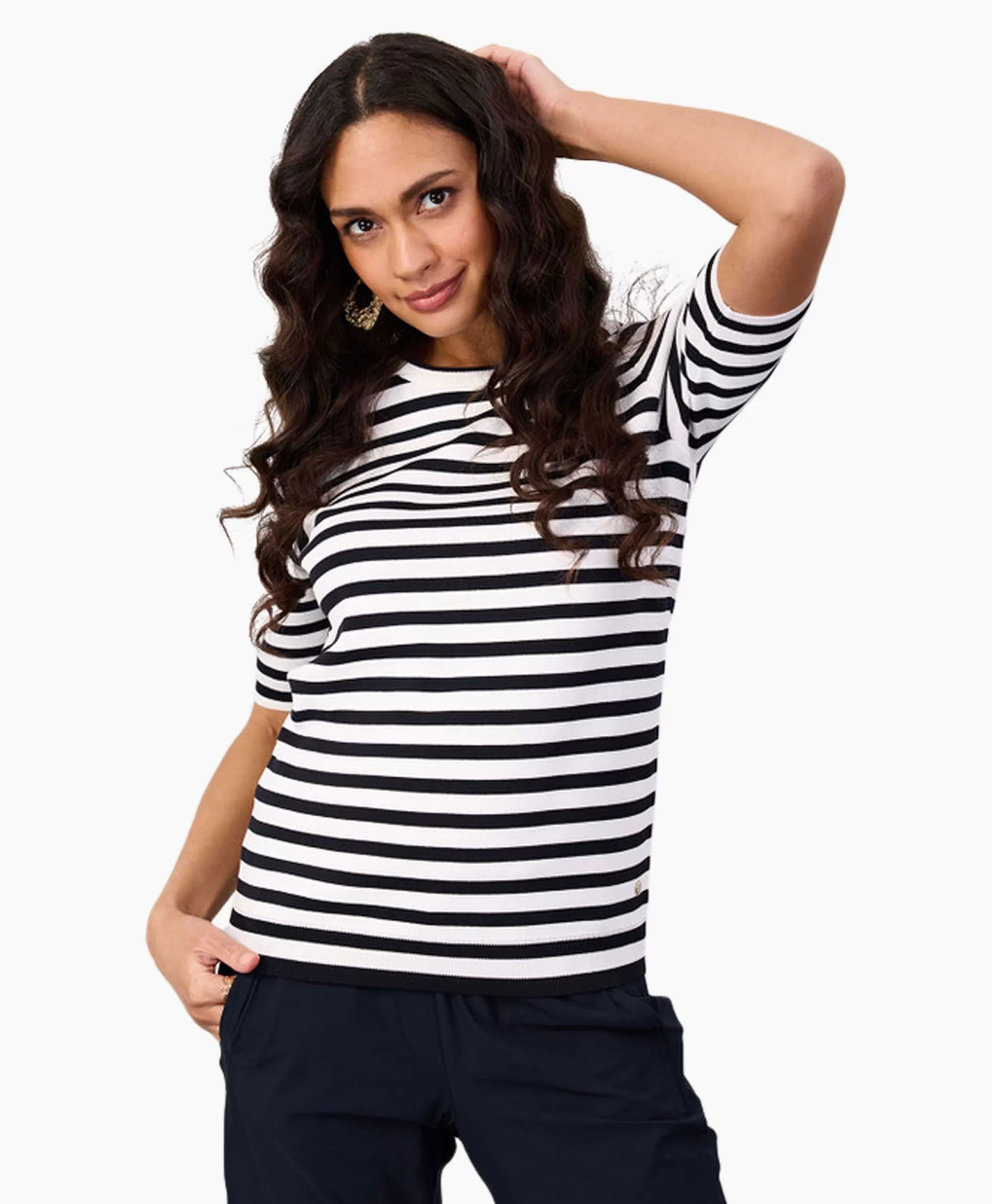 Studio Anneloes Maglione Mezza Manica con Righe Luna - Avorio Naturale per Stile Casual Comodo