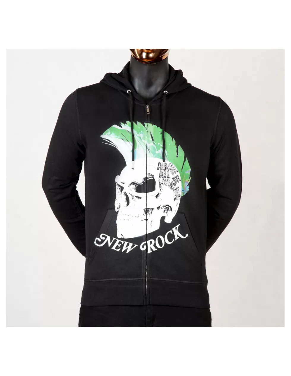 New Rock Cappuccio Unisex Mod. W-NRHOODIE9-S1 - Felpa con Zip Frontale, Grigio Antracite, Tessuto Pescente per Stile Urbano - Confezione Premium + Consegna Rapida