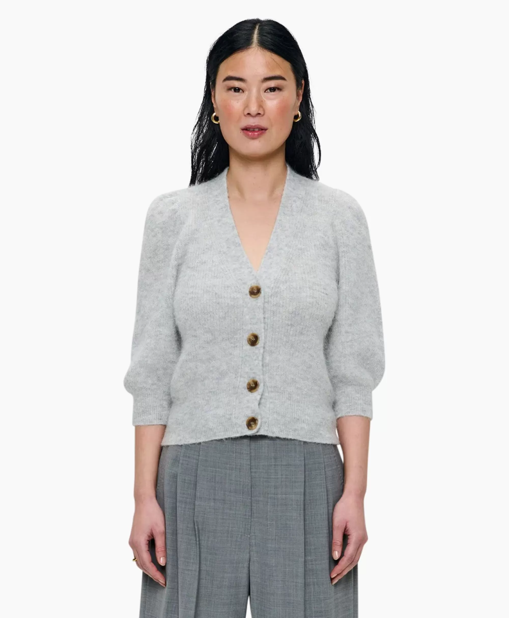 Gilet Crop Zenggi con Maniche a 3/4 - Grigio Cenere per Look Minimal Chic
